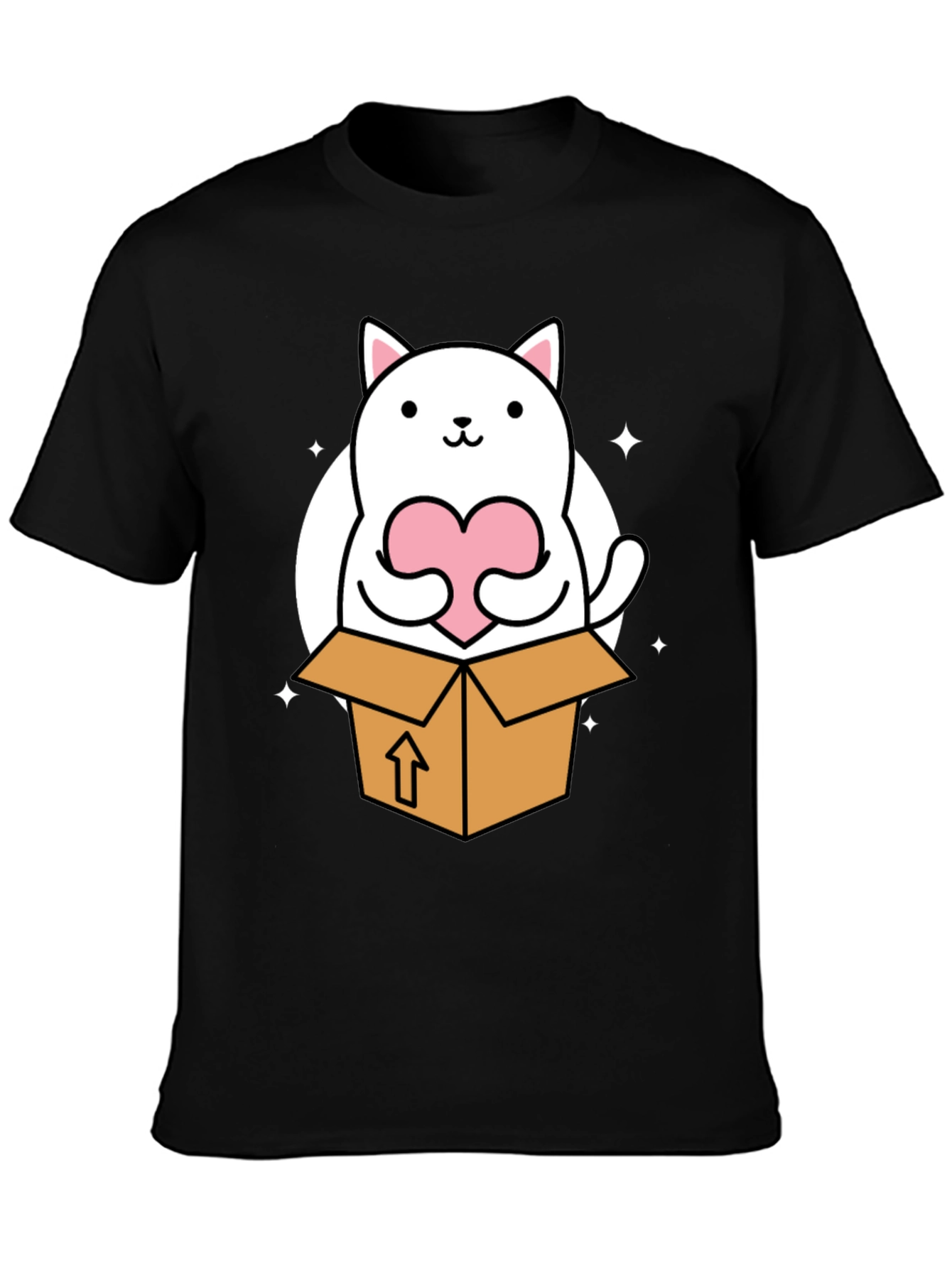Cute Cat in Box Holding Heart T-Shirt