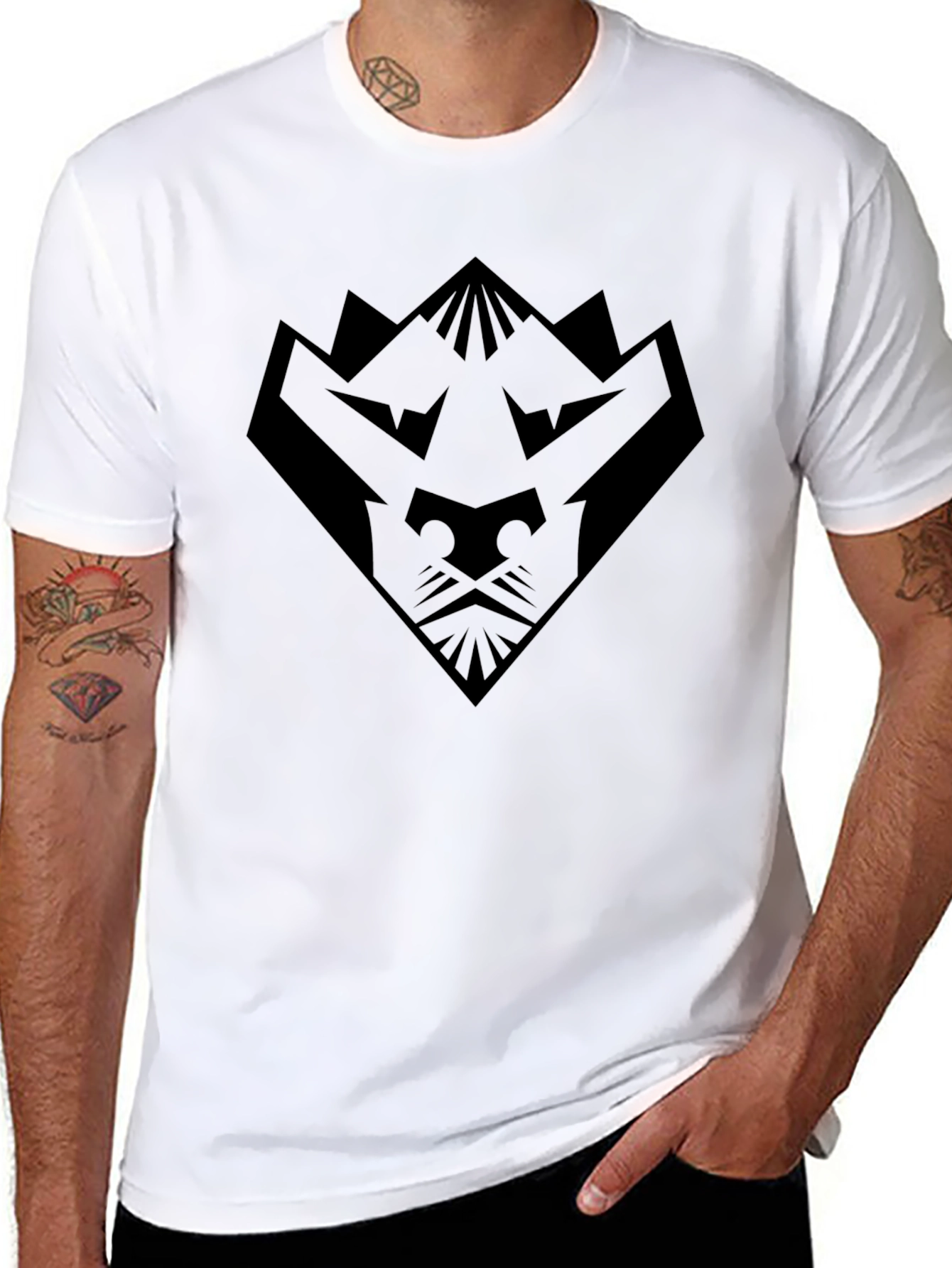 Abstract Lion Graphic Tee - Black