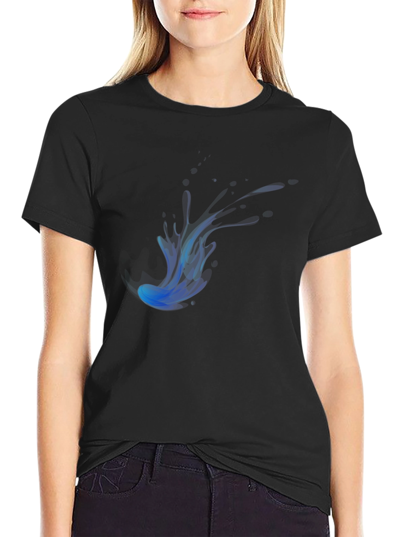 Mens Black T-Shirt with Blue Jellyfish Graphic