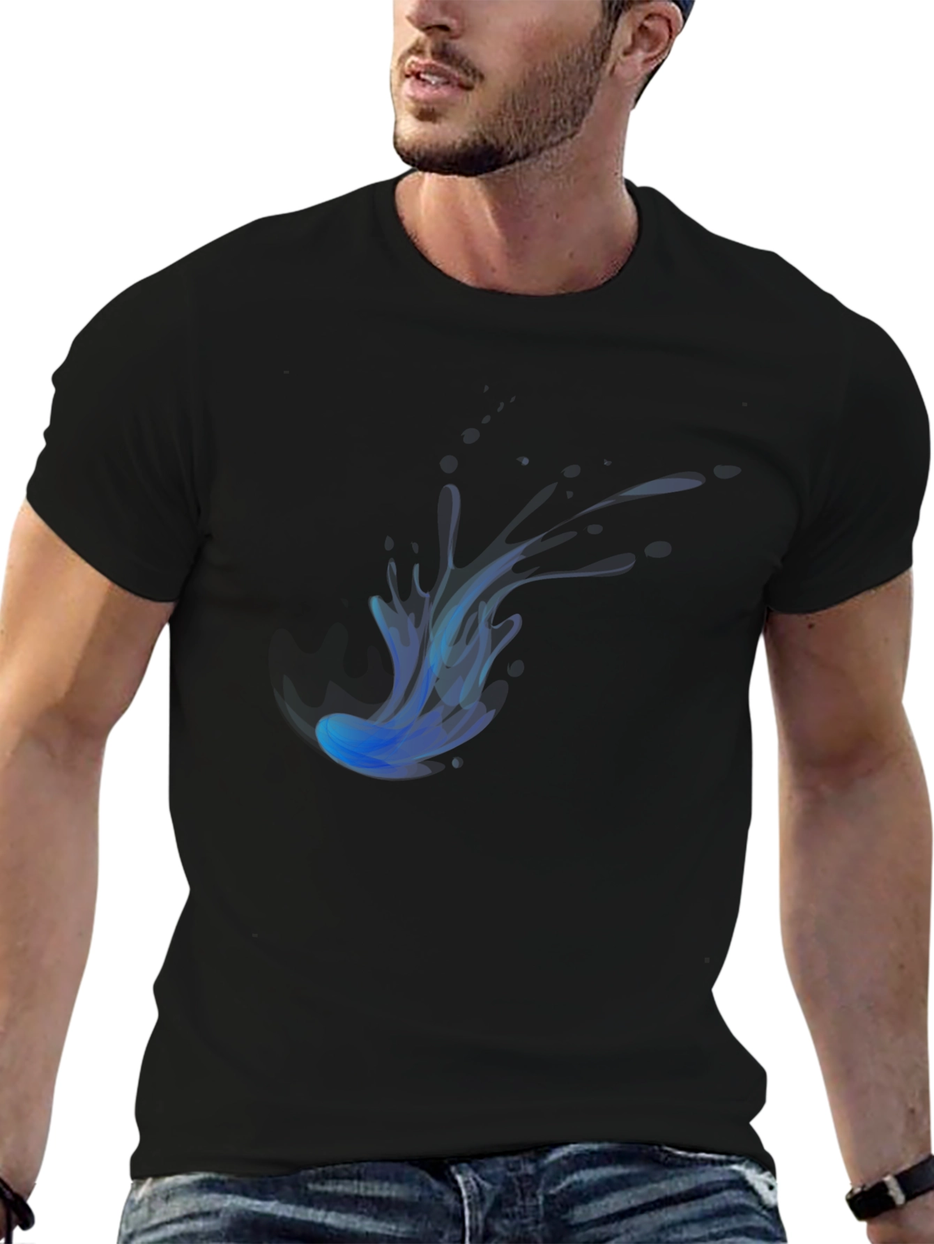 Mens Black T-Shirt with Blue Jellyfish Graphic