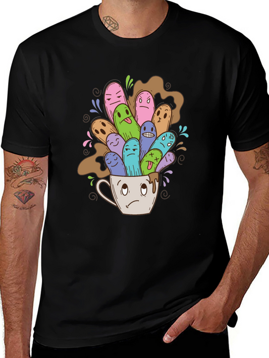 Quirky Coffee Monster Graphic Tee - Black