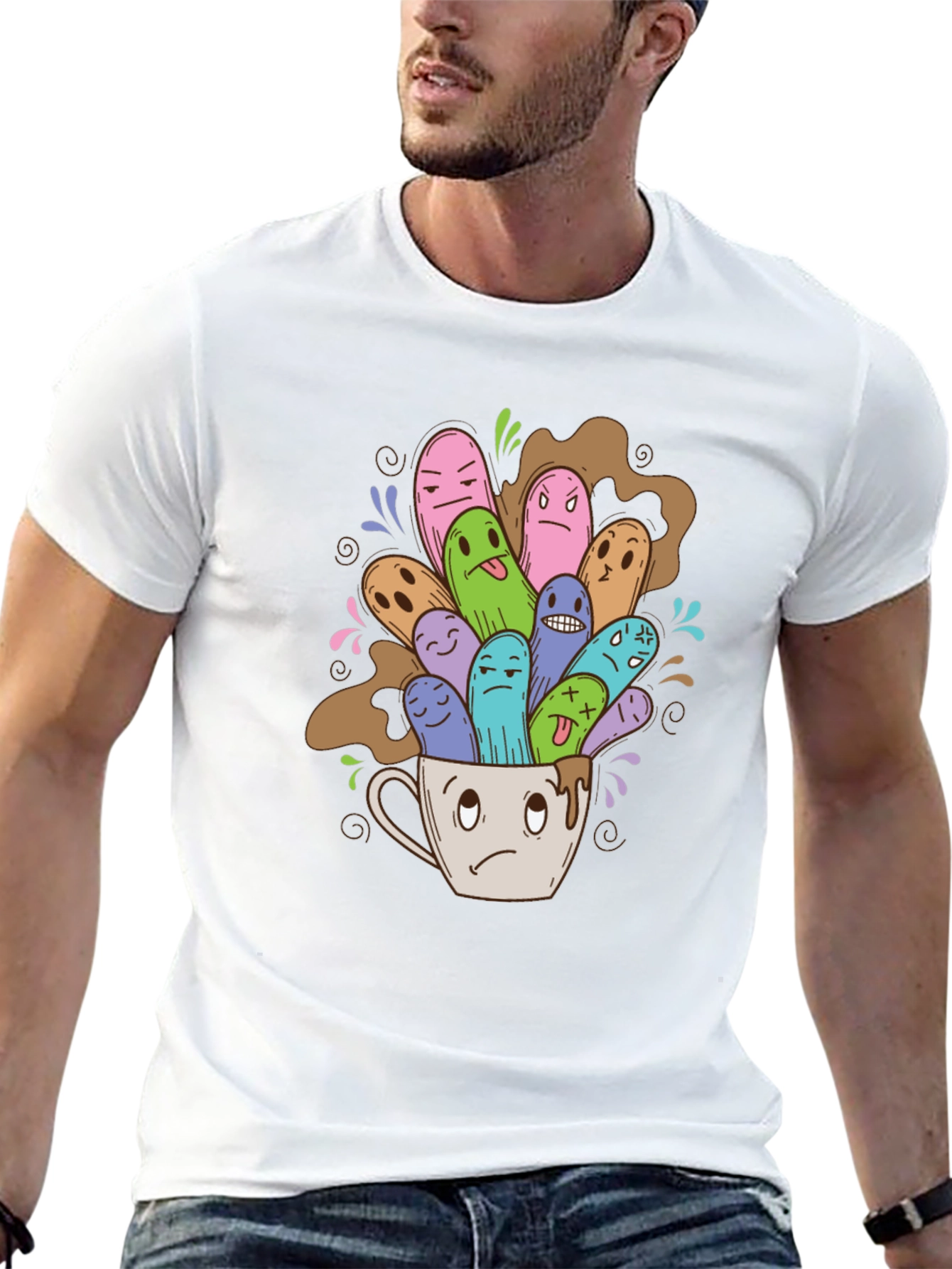 Quirky Coffee Monster Graphic Tee - Black