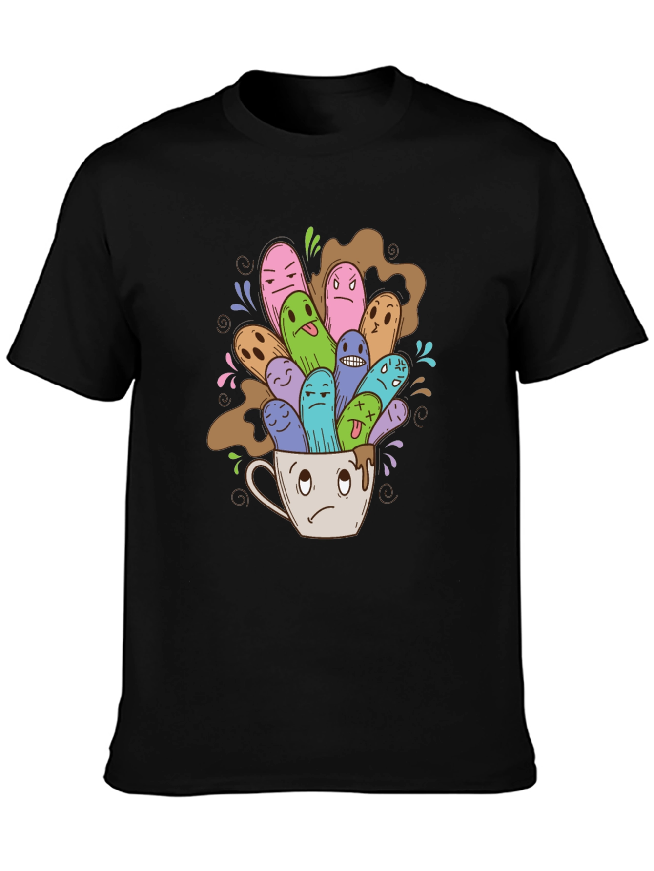 Quirky Coffee Monster Graphic Tee - Black