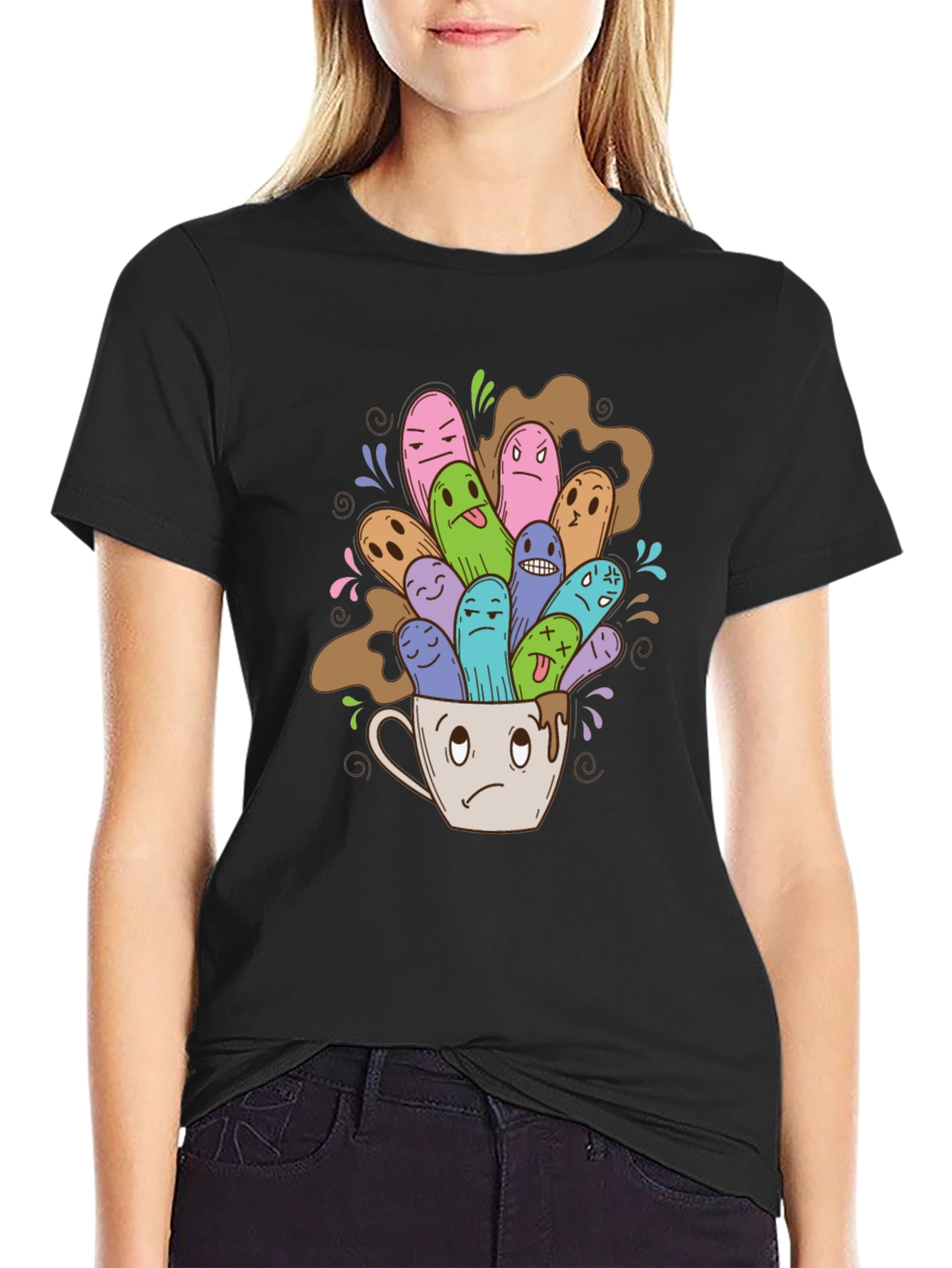 Quirky Coffee Monster Graphic Tee - Black