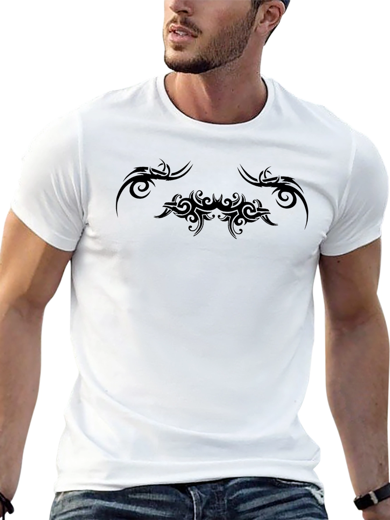 Tribal Tattoo Style Graphic Tee - Black