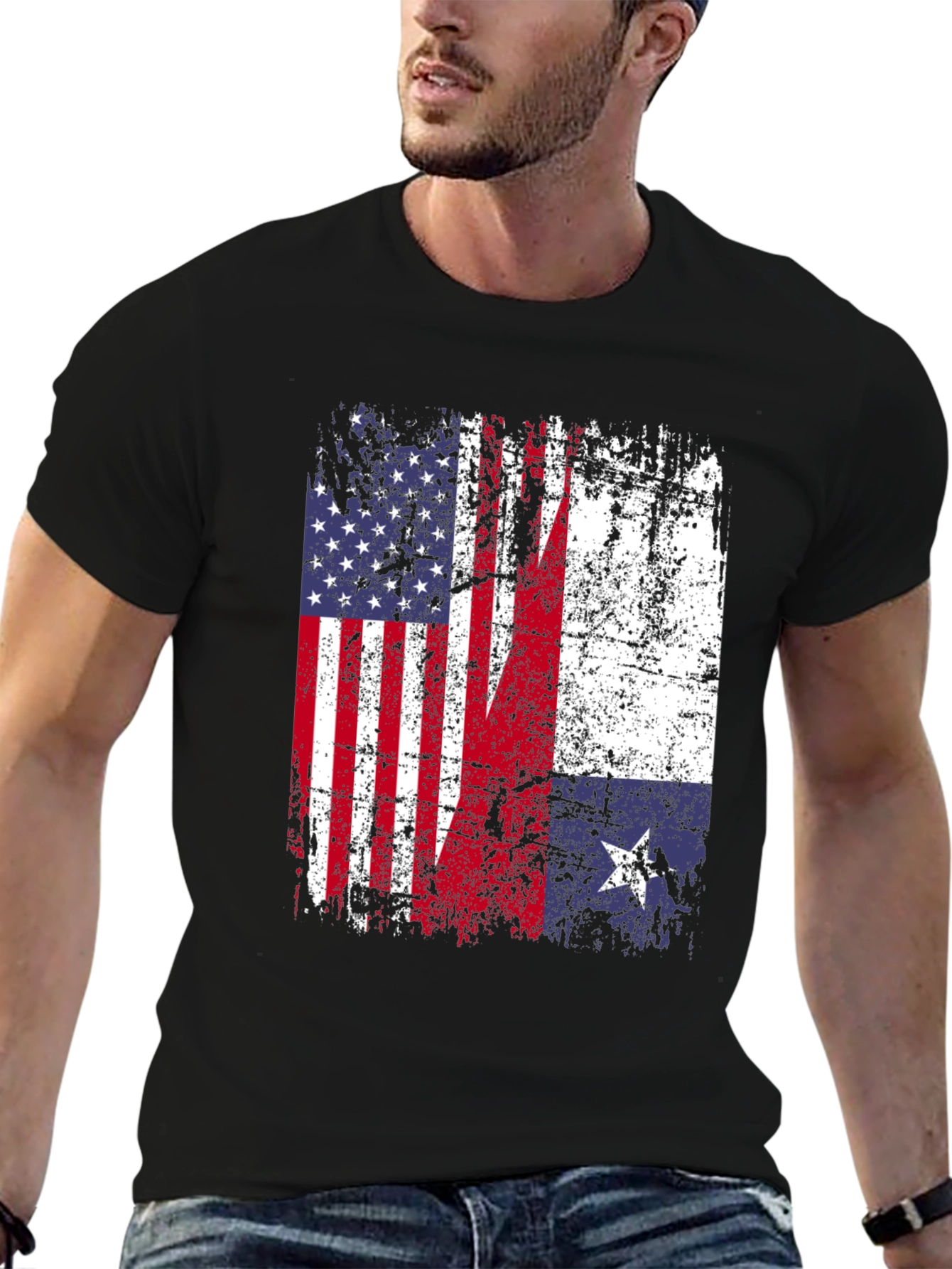 USA & Texas Flag Distressed T-Shirt
