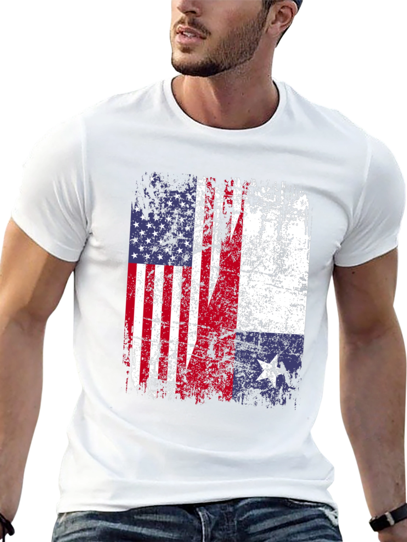 USA & Texas Flag Distressed T-Shirt