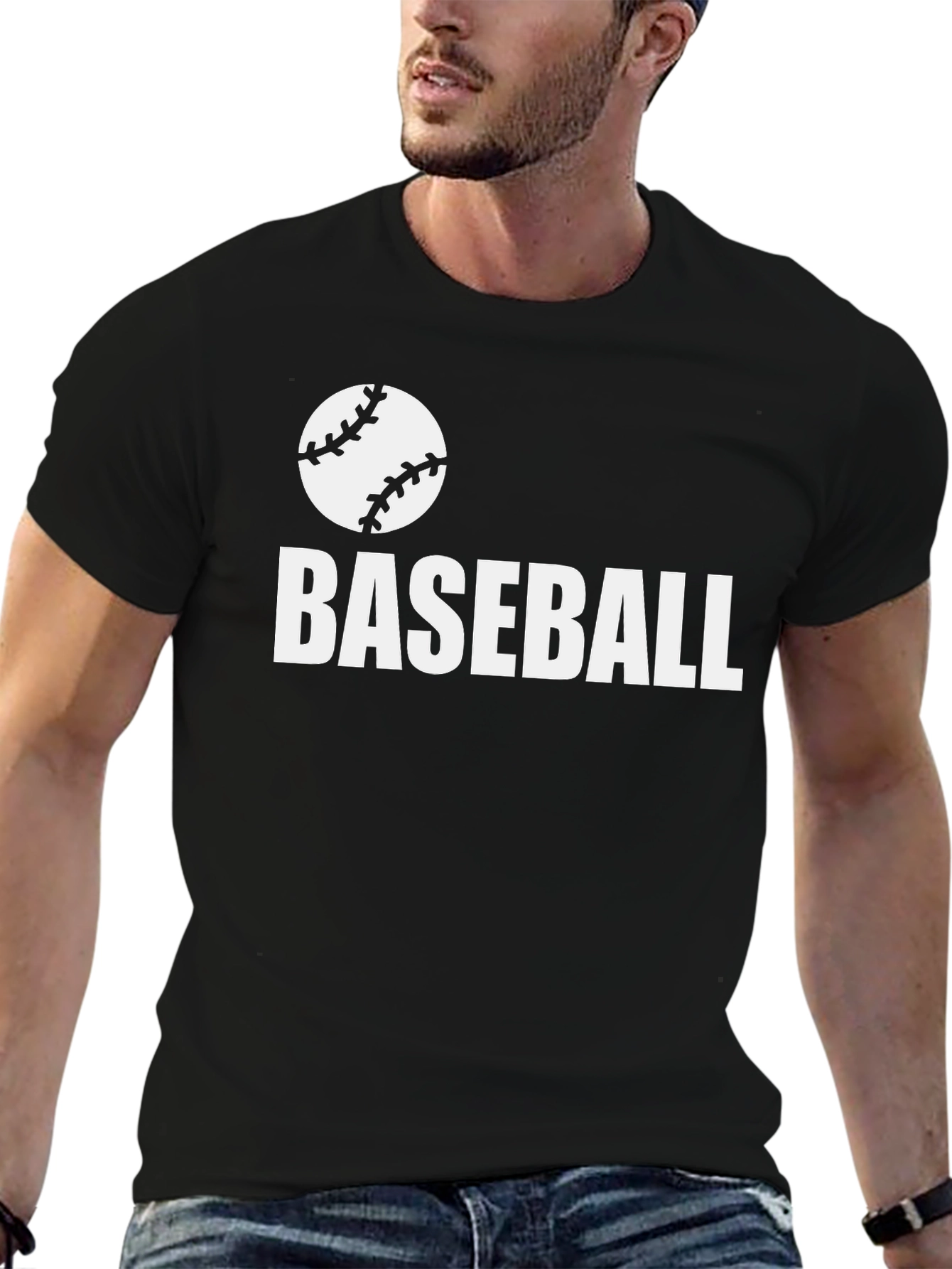 Baseball Graphic Tee - Black Cotton T-Shirt