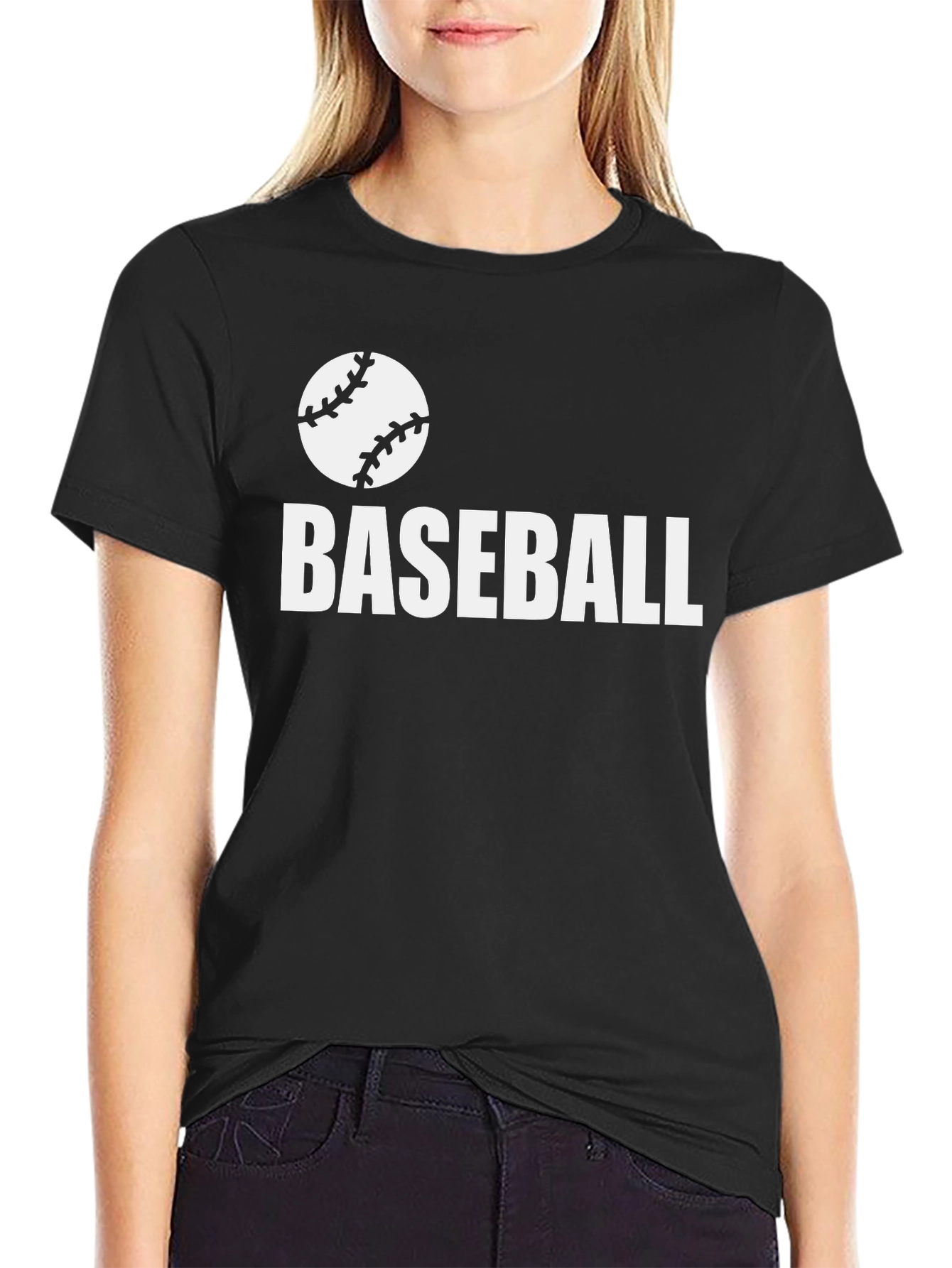 Baseball Graphic Tee - Black Cotton T-Shirt
