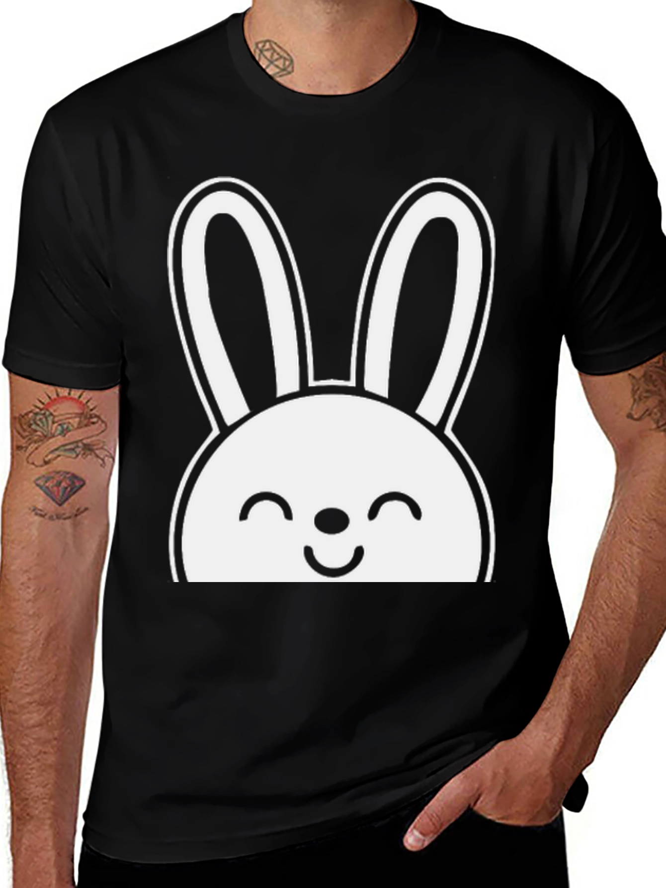 Cute Bunny Graphic Tee - Black Cotton T-Shirt