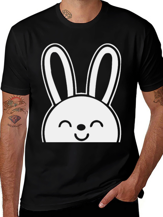 Cute Bunny Graphic Tee - Black Cotton T-Shirt
