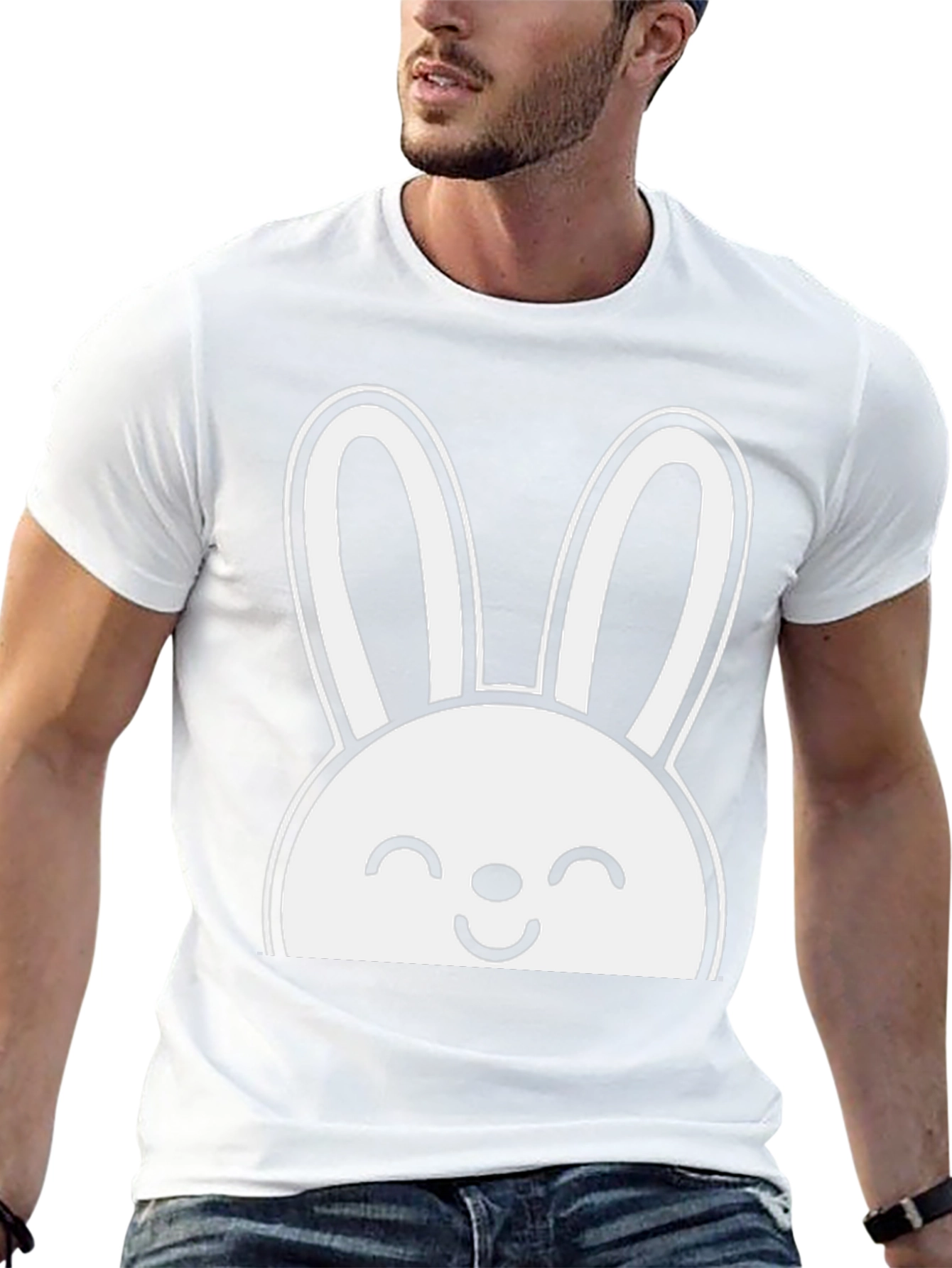 Cute Bunny Graphic Tee - Black Cotton T-Shirt