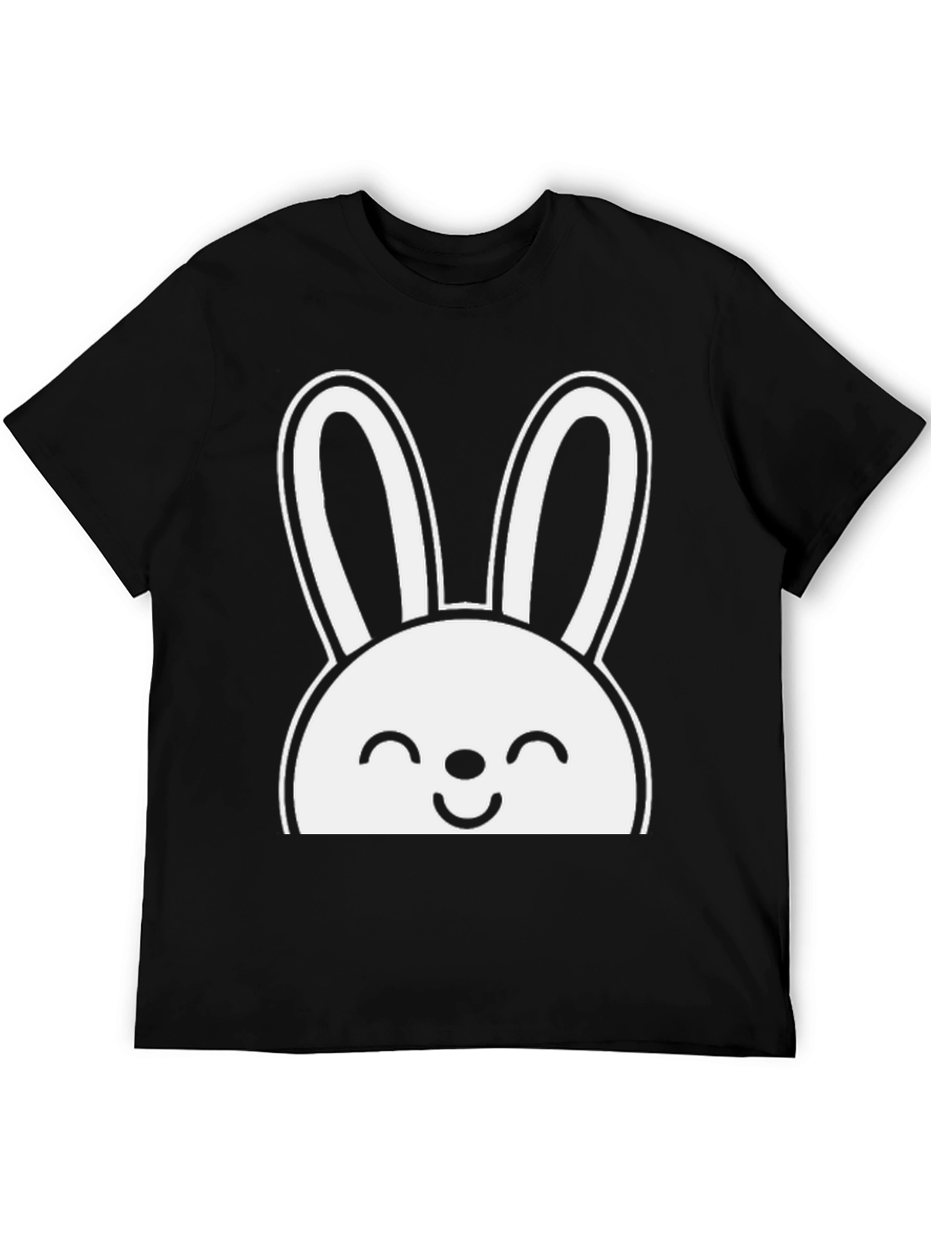 Cute Bunny Graphic Tee - Black Cotton T-Shirt