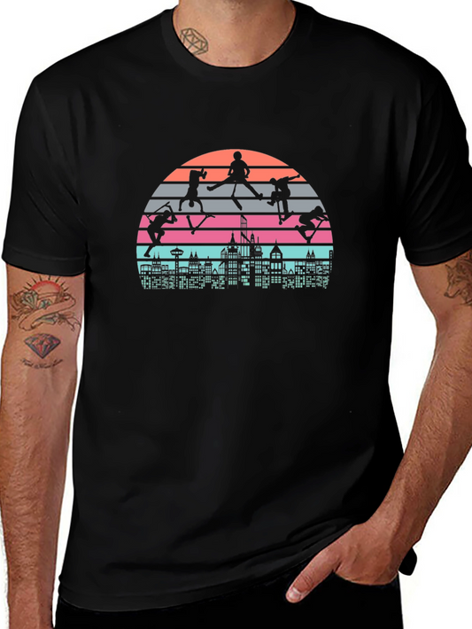 Skateboarding Cityscape Retro Graphic Tee