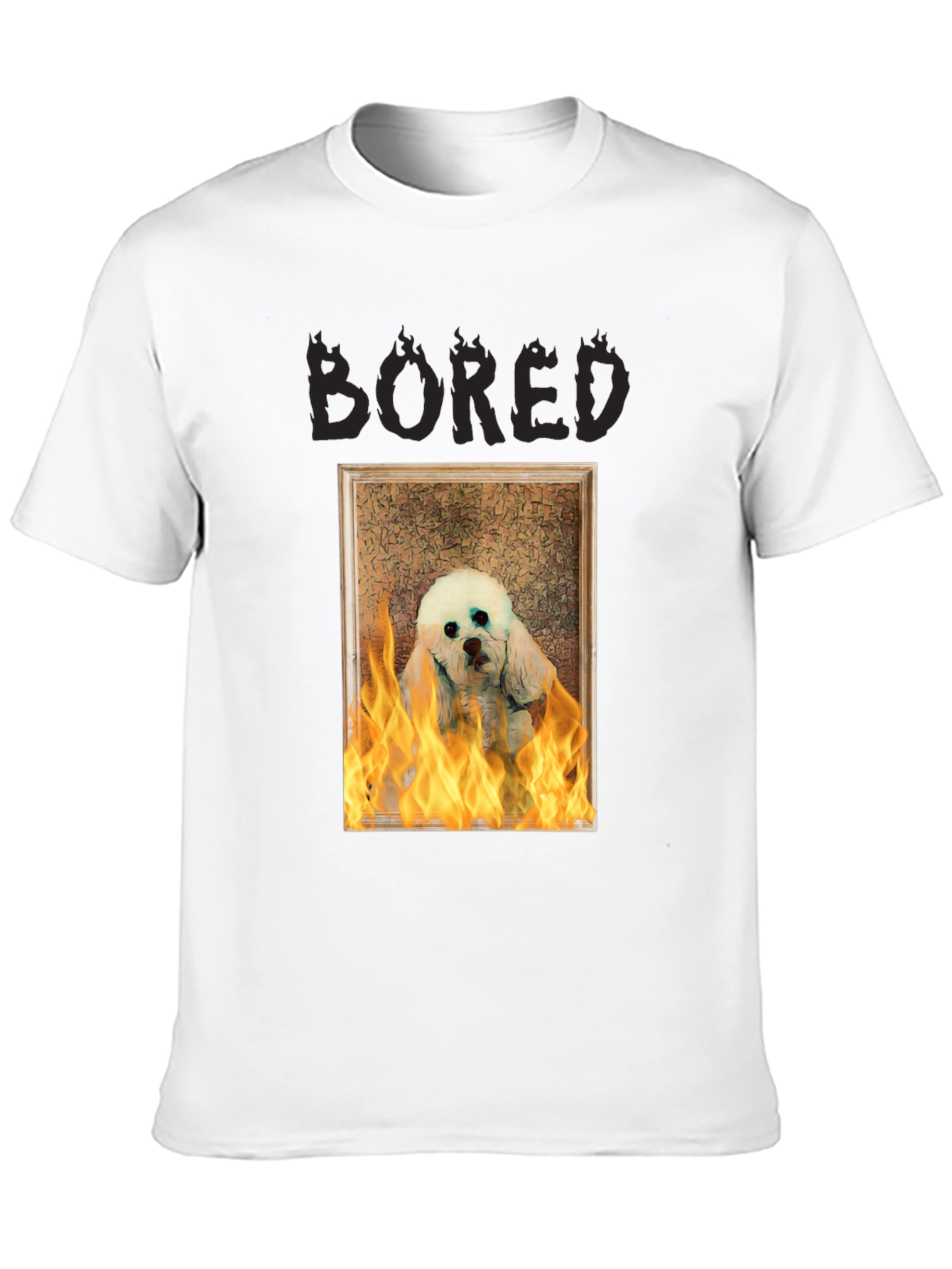 Bored Dog in Flames Graphic T-Shirt - Unisex