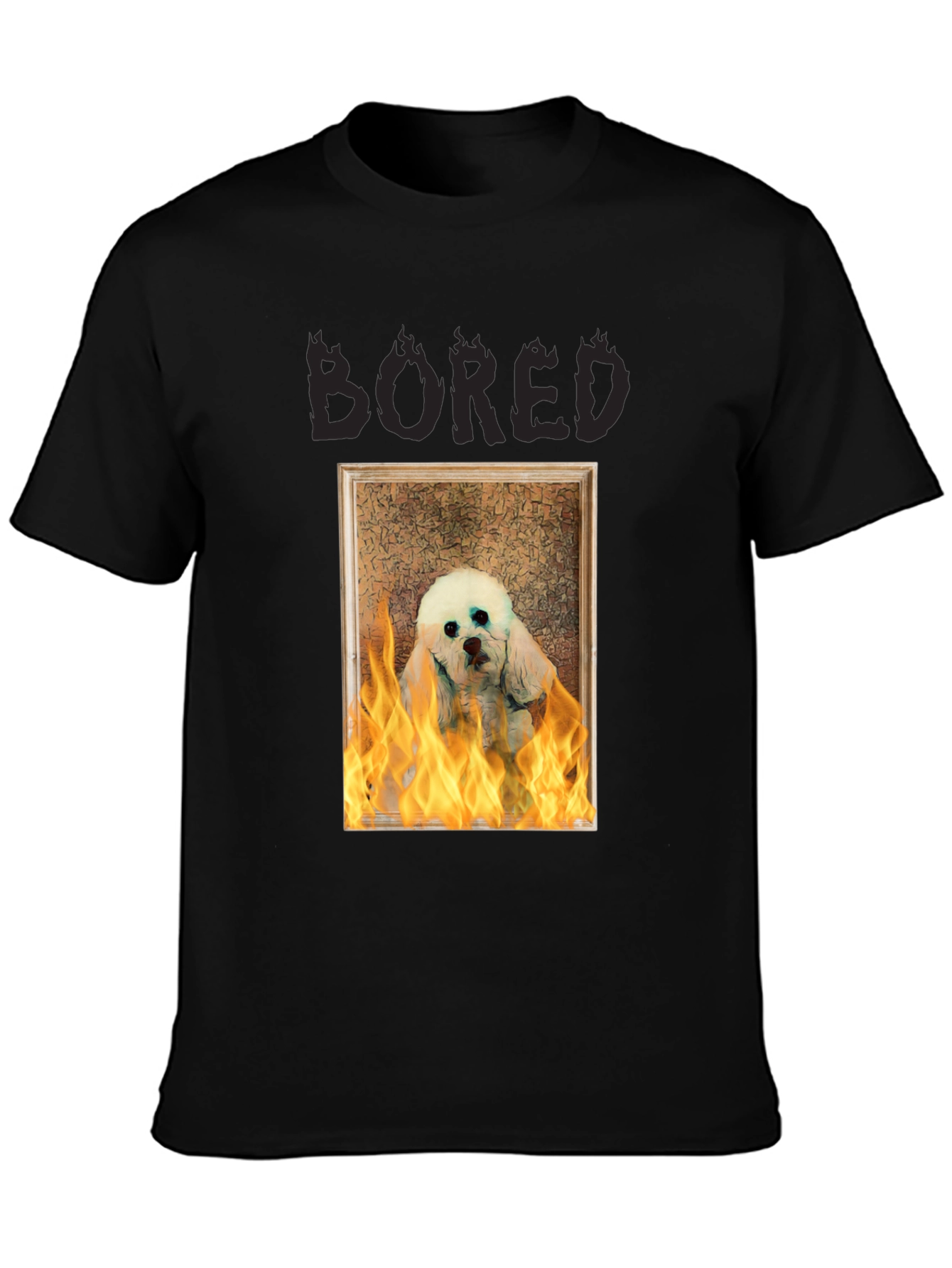 Bored Dog in Flames Graphic T-Shirt - Unisex