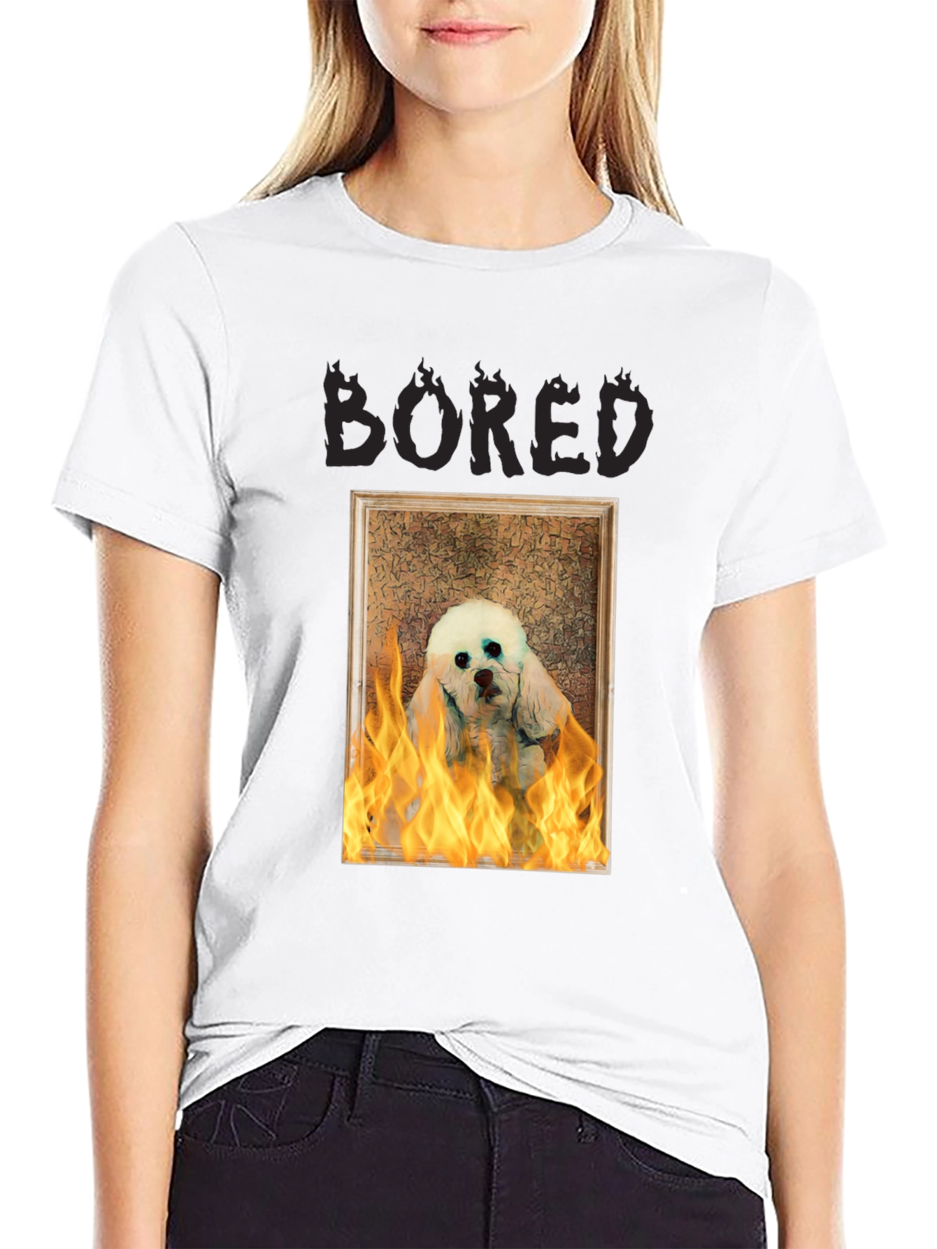 Bored Dog in Flames Graphic T-Shirt - Unisex