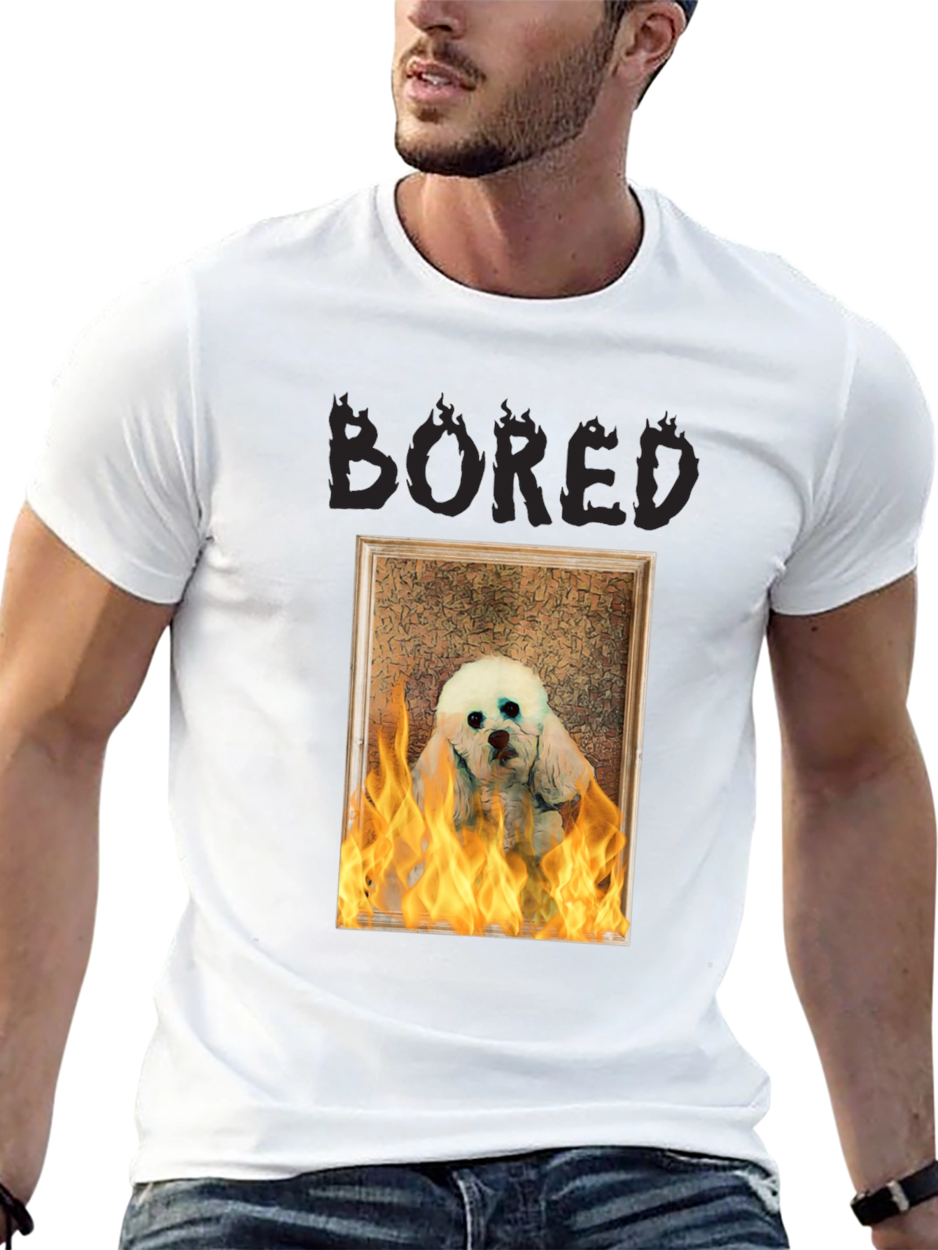 Bored Dog in Flames Graphic T-Shirt - Unisex