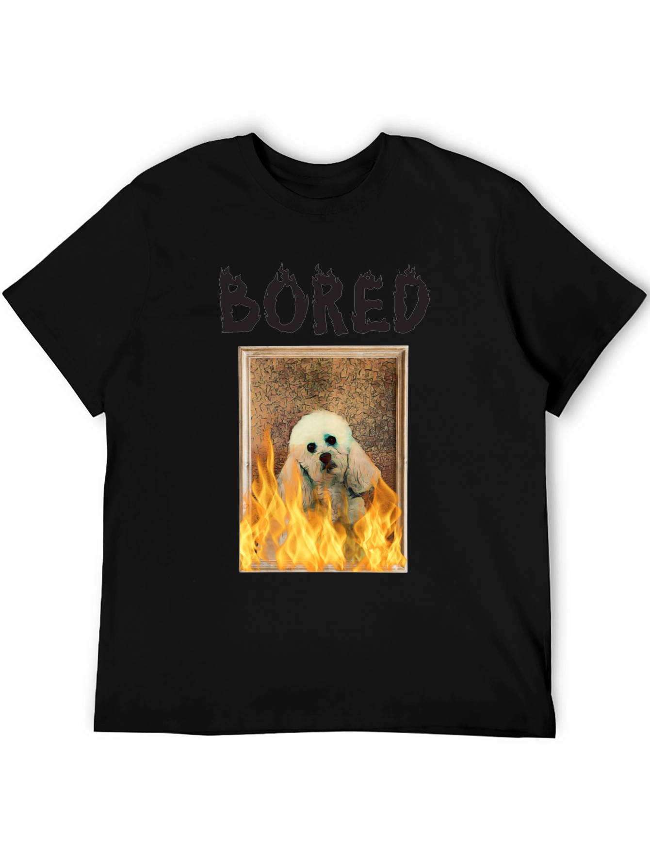 Bored Dog in Flames Graphic T-Shirt - Unisex