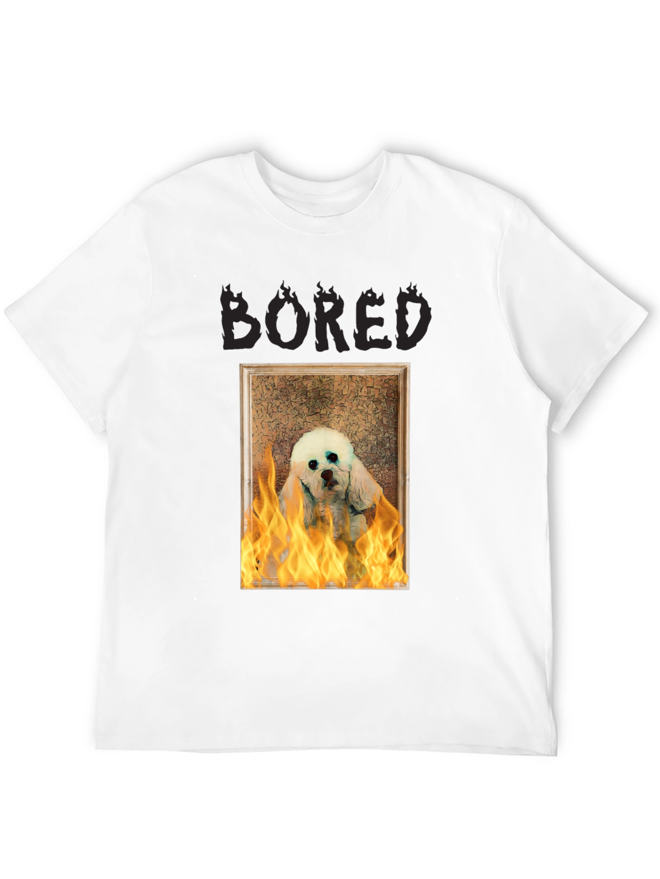 Bored Dog in Flames Graphic T-Shirt - Unisex