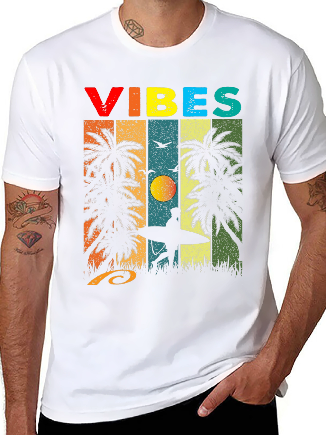 Retro Vibes Palm Tree Surf T-Shirt
