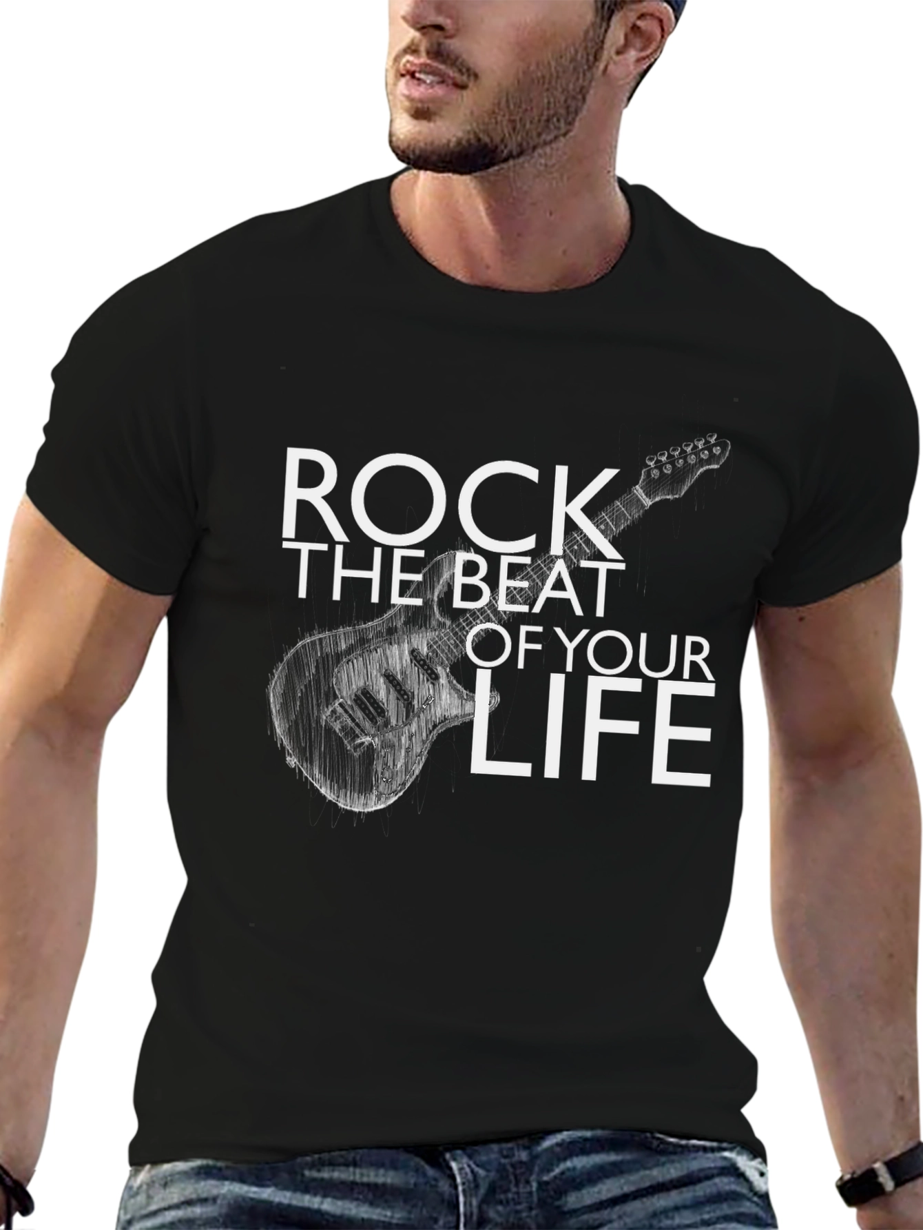 Rock the Beat Guitar Graphic Tee - Black