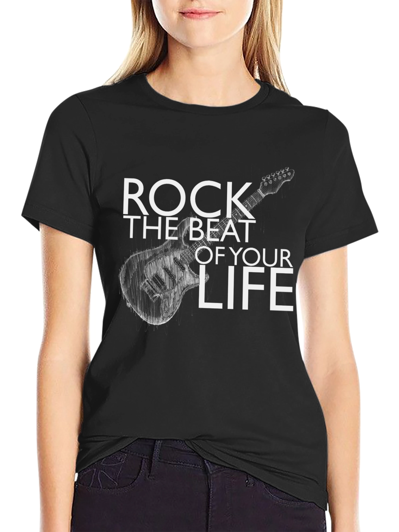 Rock the Beat Guitar Graphic Tee - Black