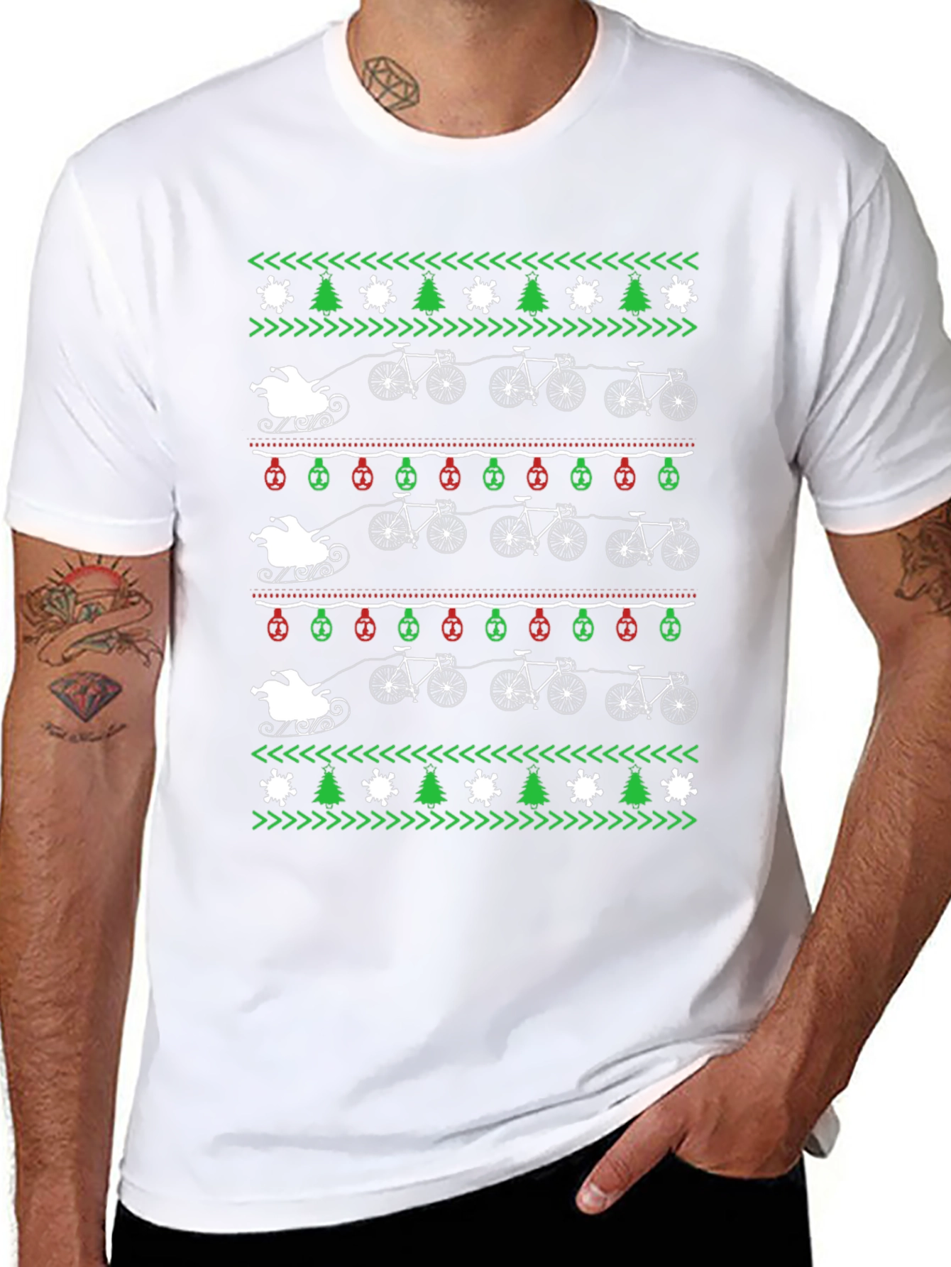 Cycling Santa Christmas Sweater T-Shirt