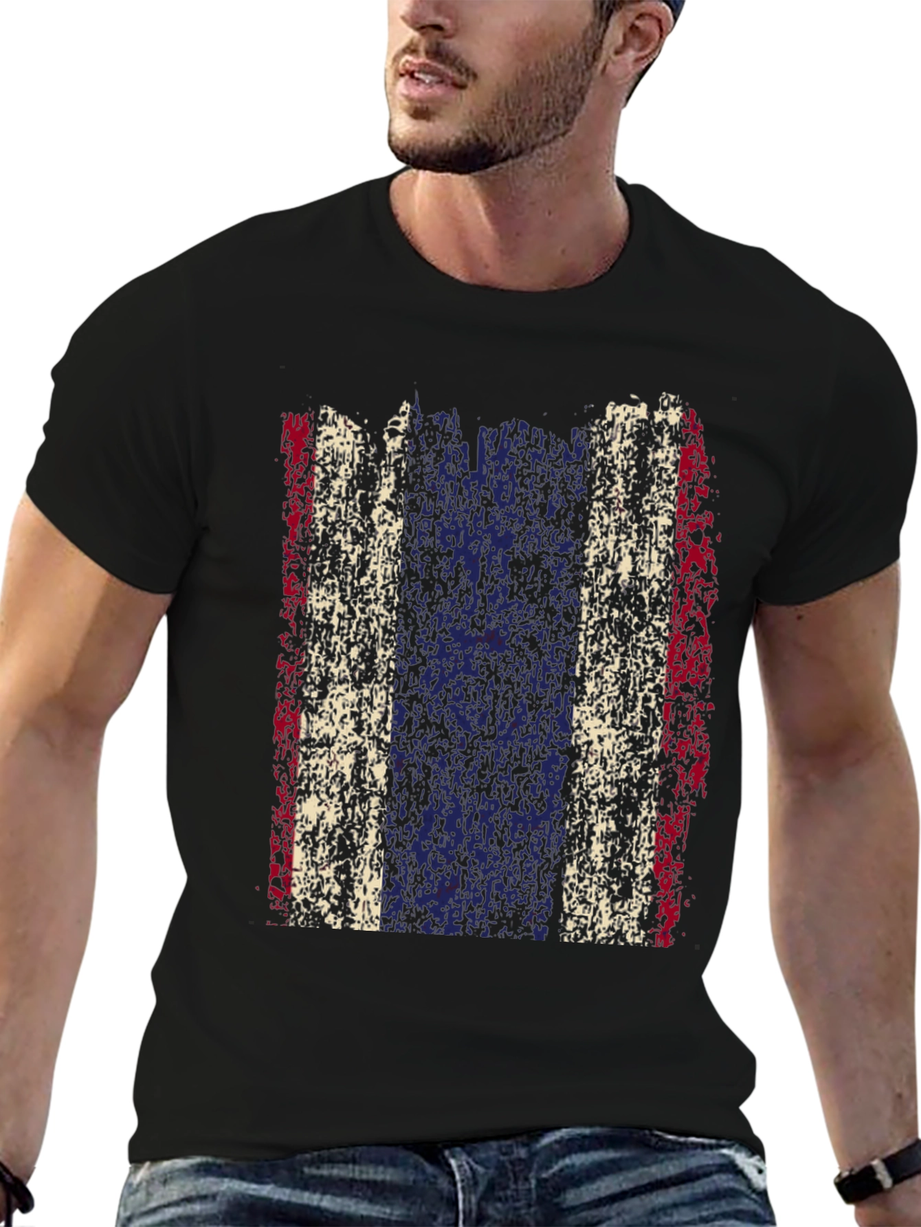 Distressed Thailand Flag Graphic Tee - Black Cotton T-Shirt
