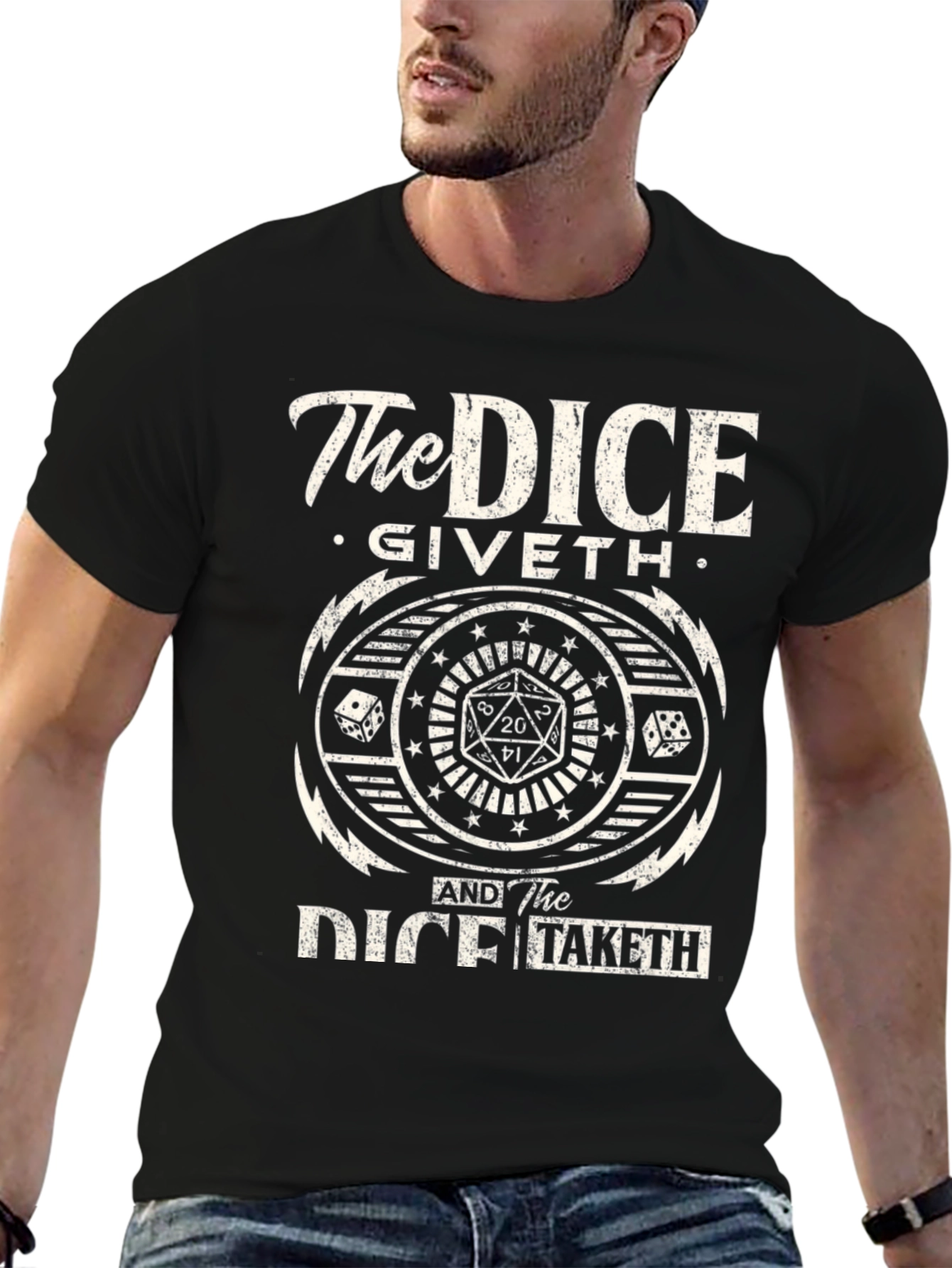 The Dice Giveth and Taketh Black Graphic Tee