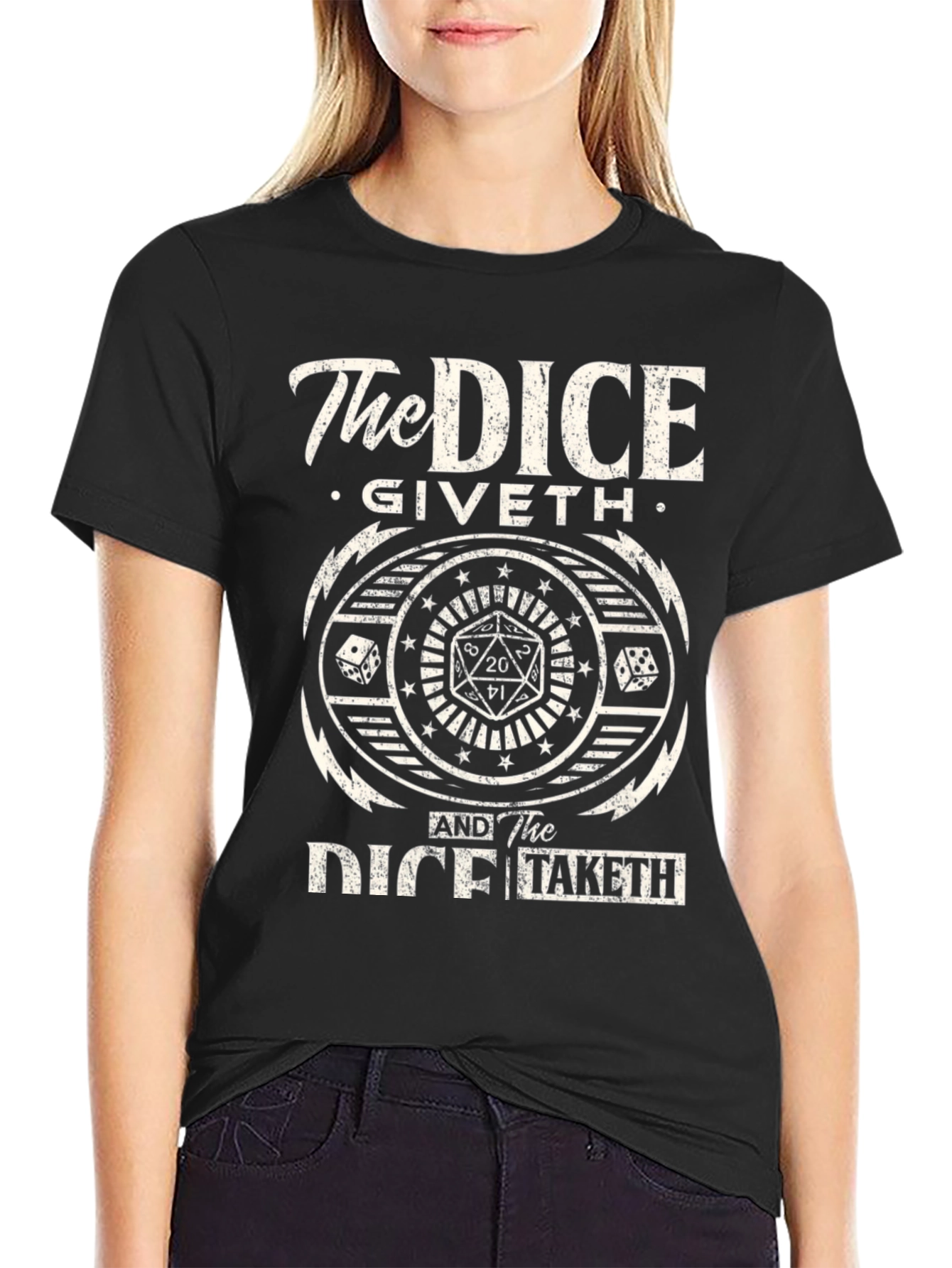The Dice Giveth and Taketh Black Graphic Tee