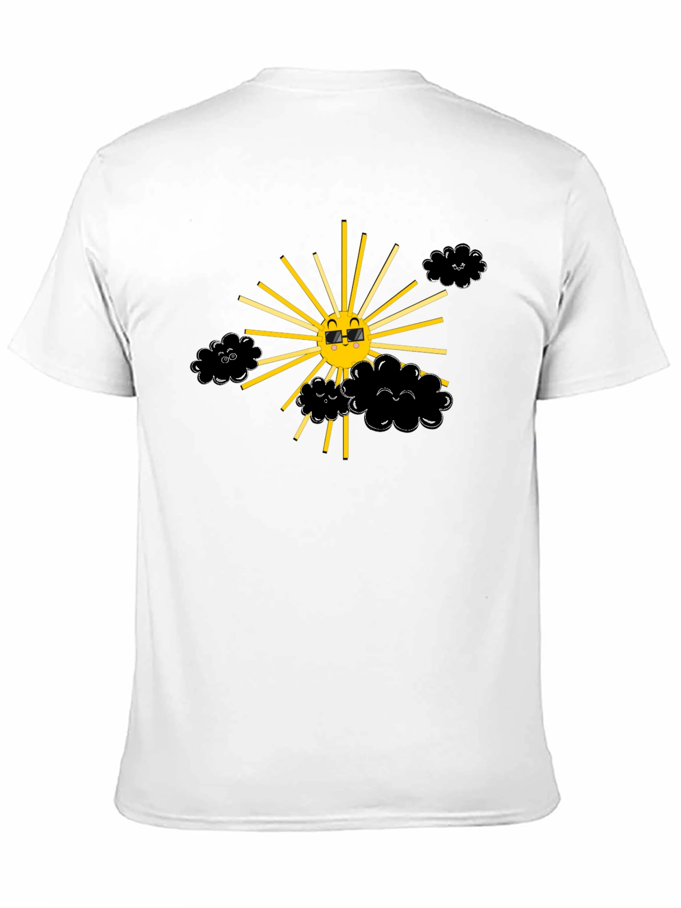 Smiling Sun with Clouds Black T-Shirt