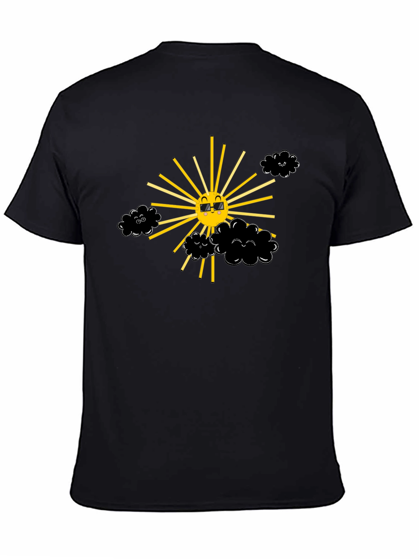 Smiling Sun with Clouds Black T-Shirt
