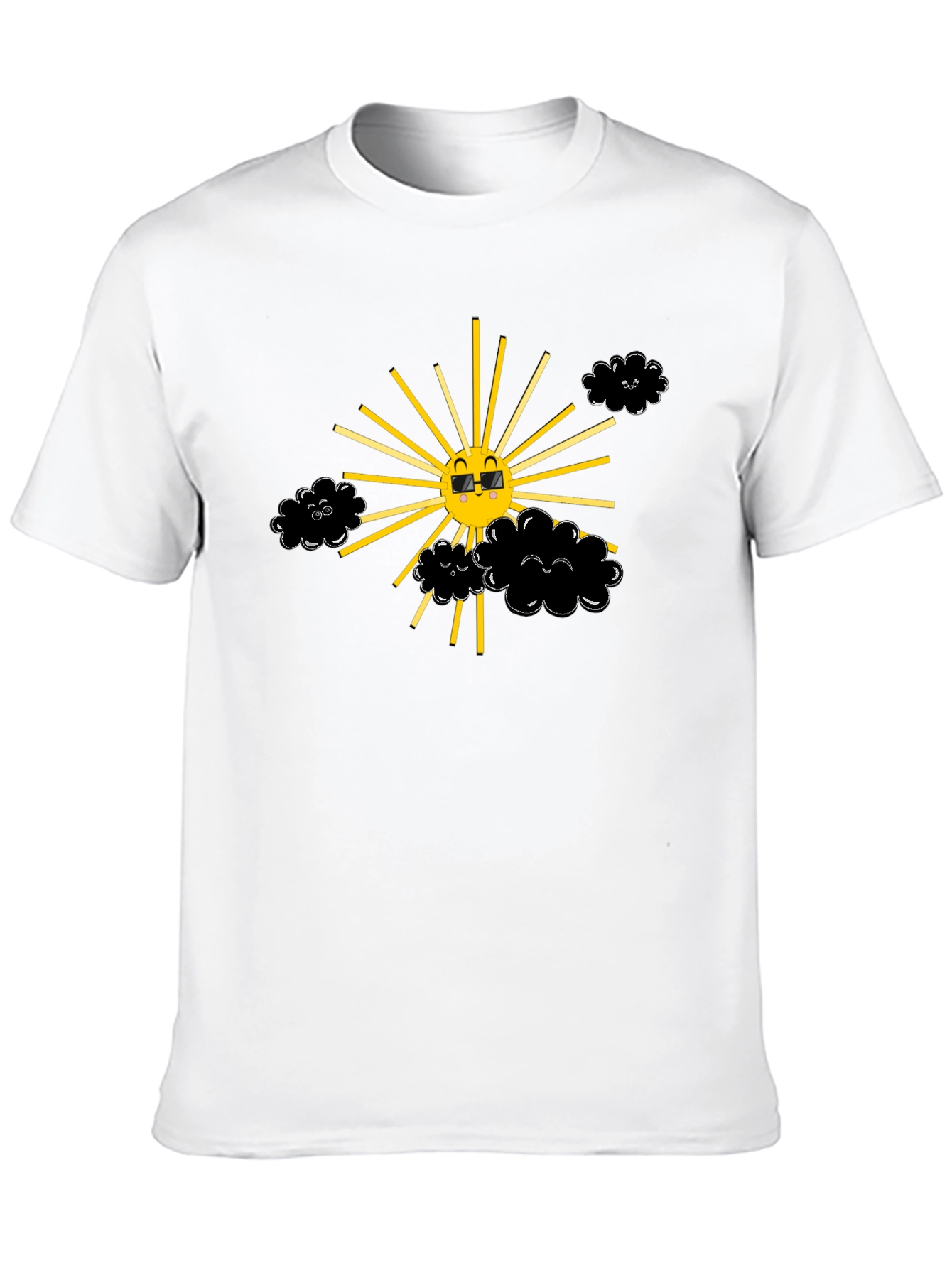 Smiling Sun with Clouds Black T-Shirt