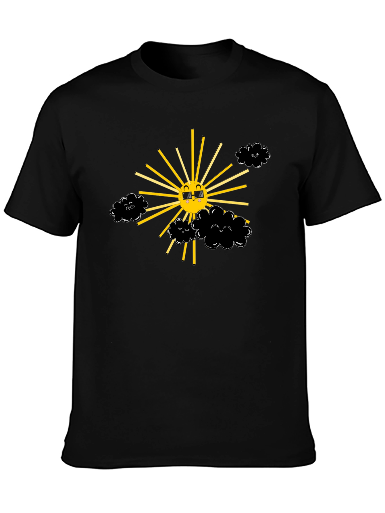 Smiling Sun with Clouds Black T-Shirt