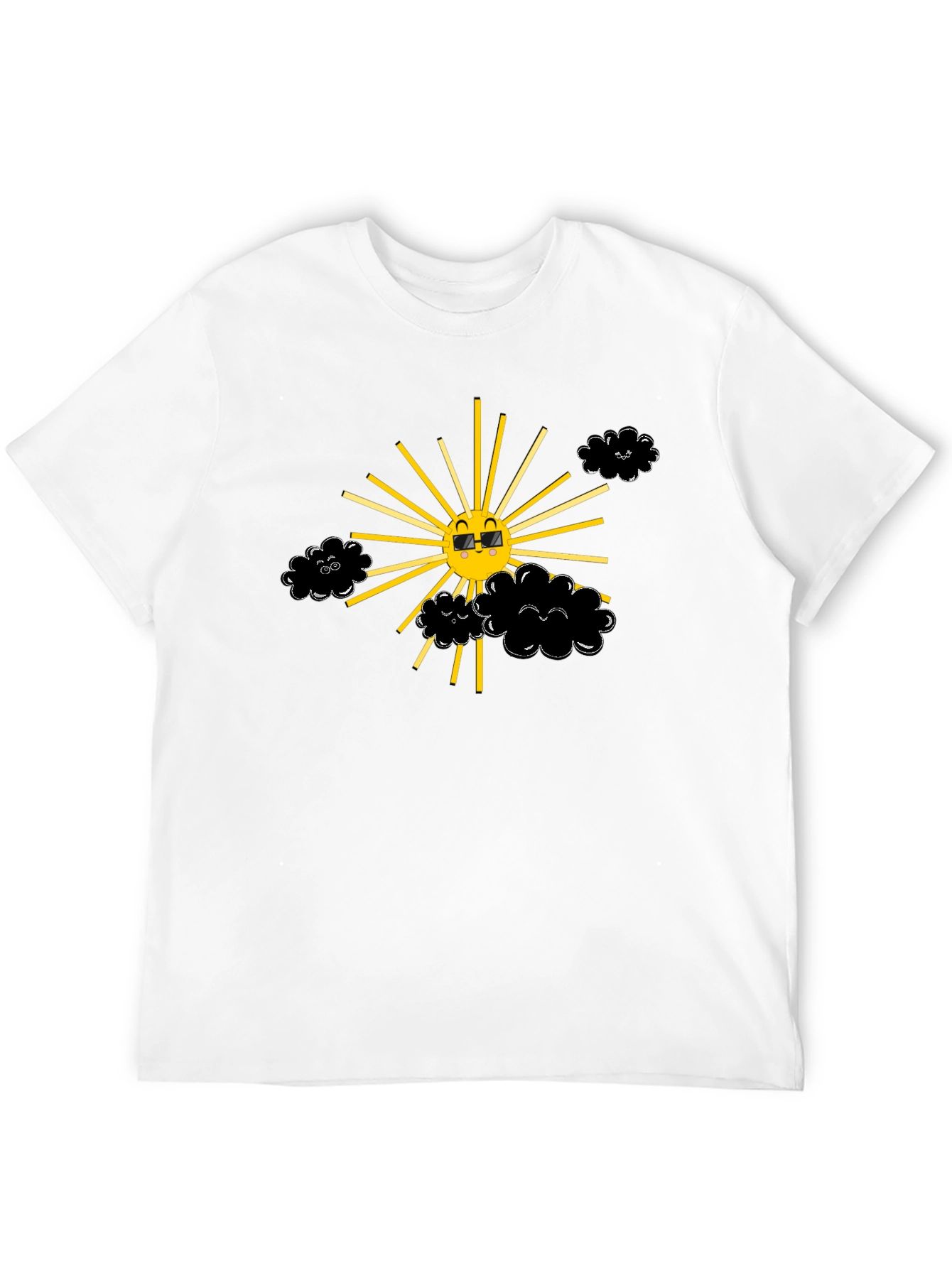 Smiling Sun with Clouds Black T-Shirt