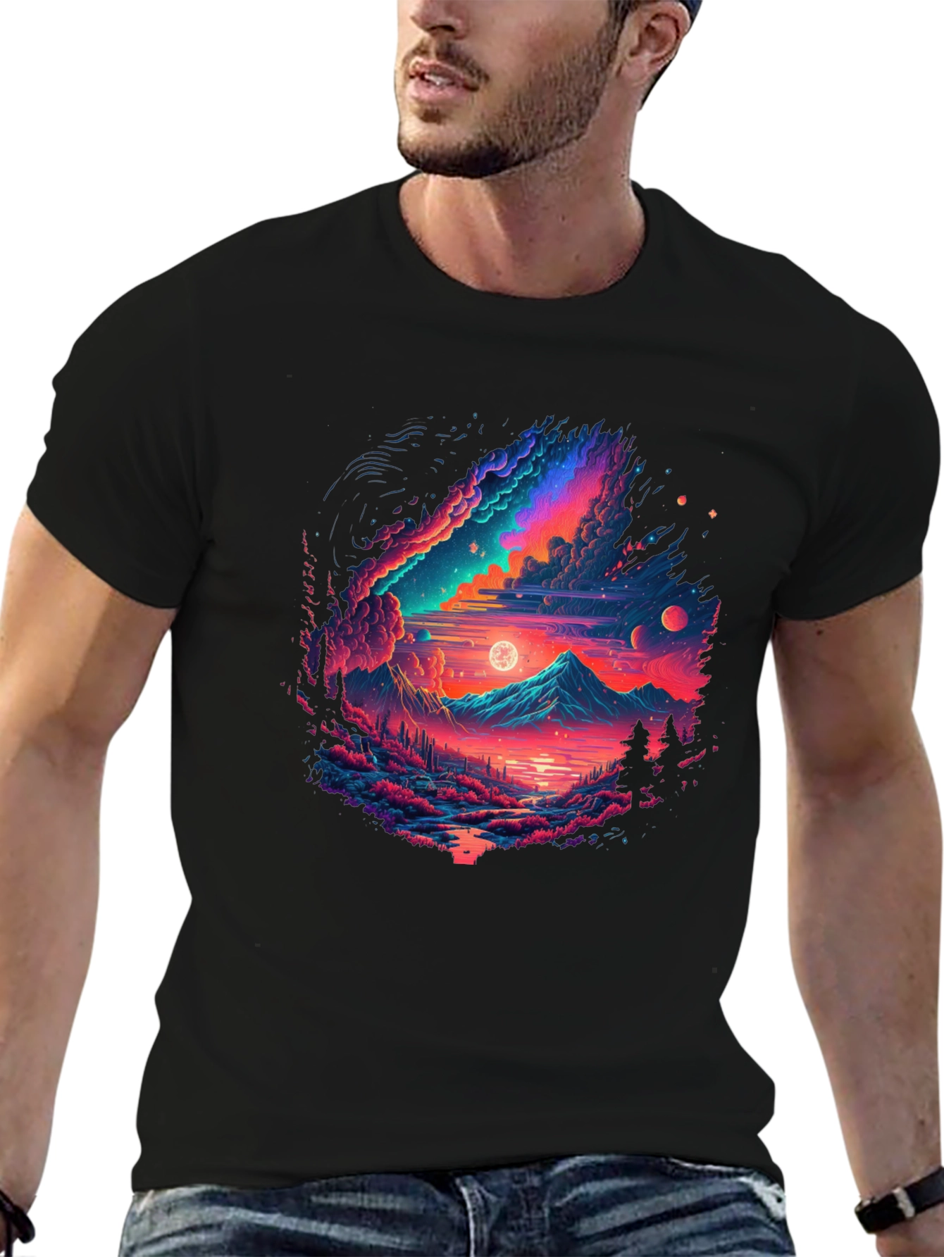 Neon Galaxy Graphic T-Shirt - Unisex Black Tee