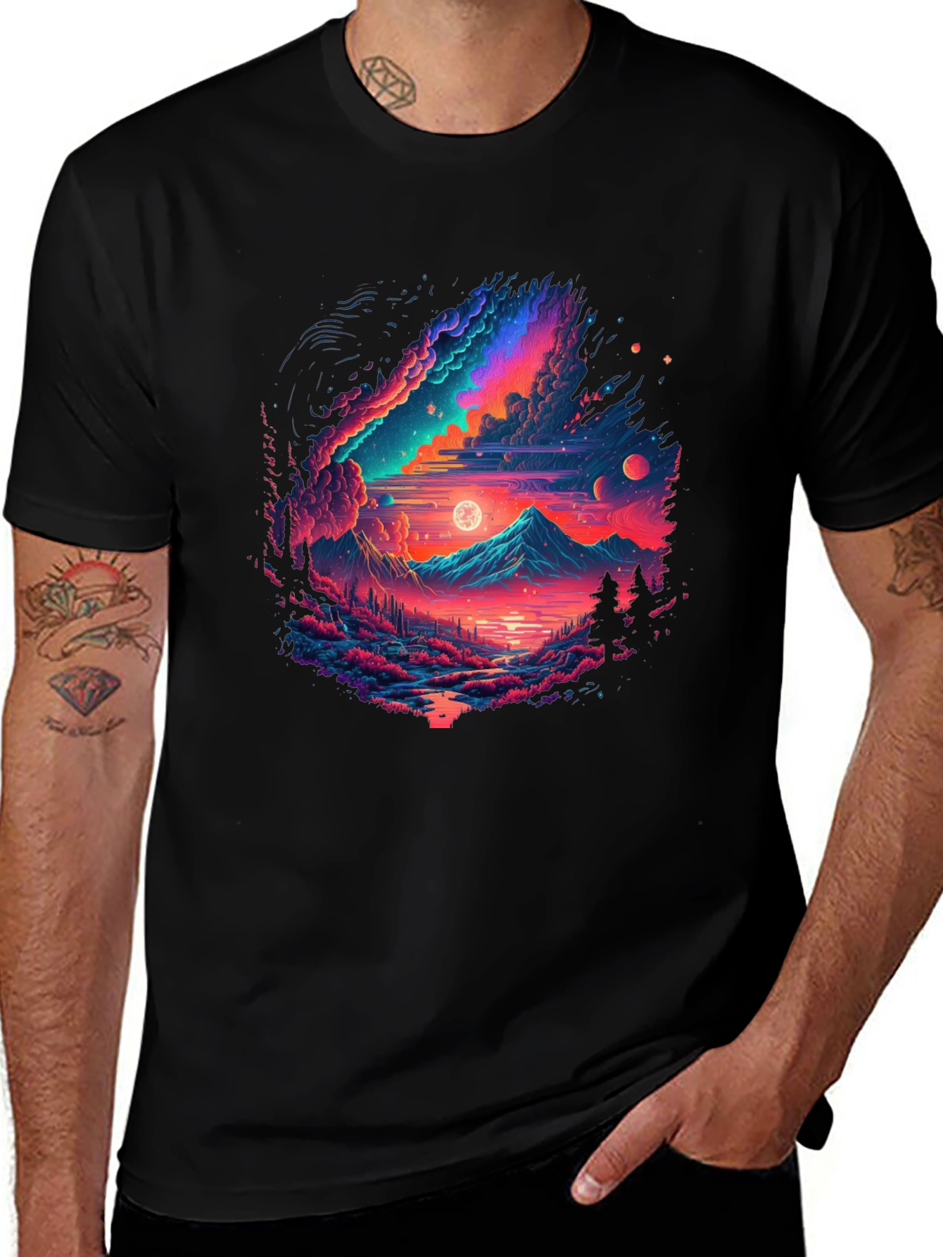 Neon Galaxy Graphic T-Shirt - Unisex Black Tee