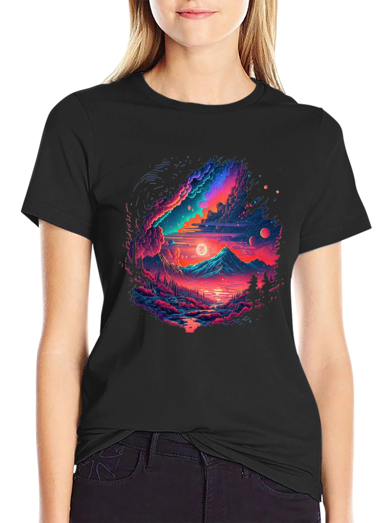 Neon Galaxy Graphic T-Shirt - Unisex Black Tee