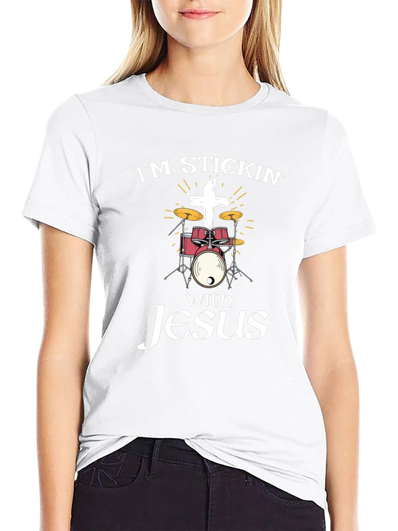 Im Stickin with Jesus Drum T-Shirt