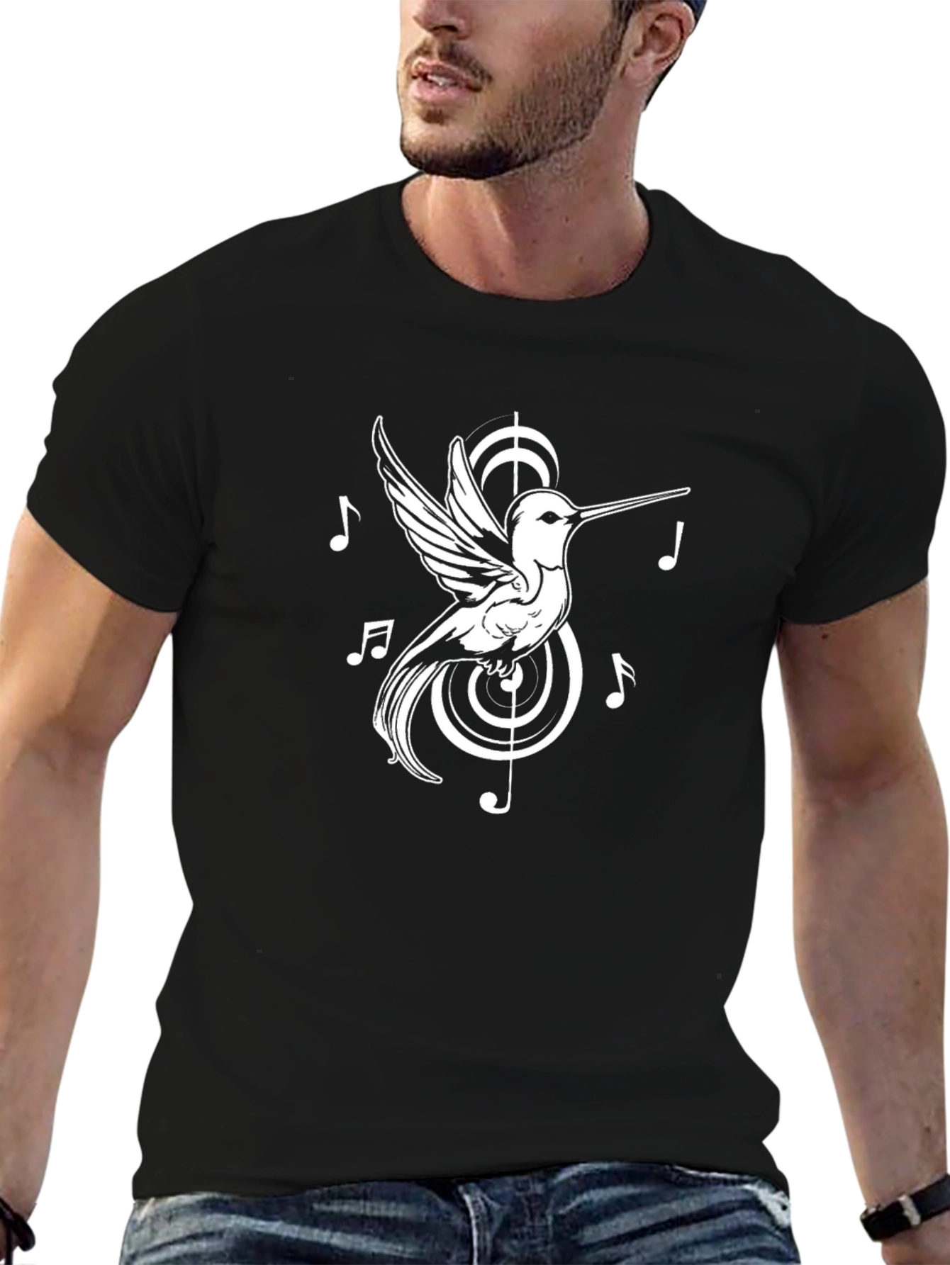 Hummingbird Music Notes Graphic Tee - Black