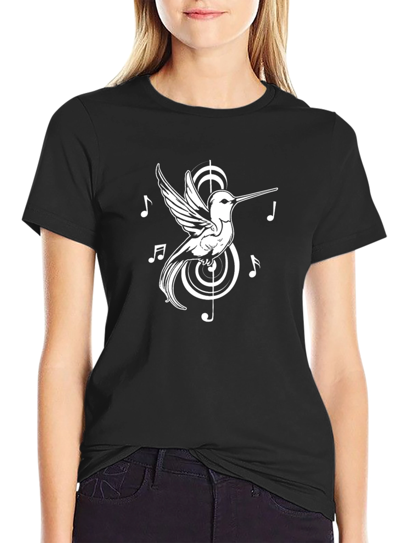 Hummingbird Music Notes Graphic Tee - Black