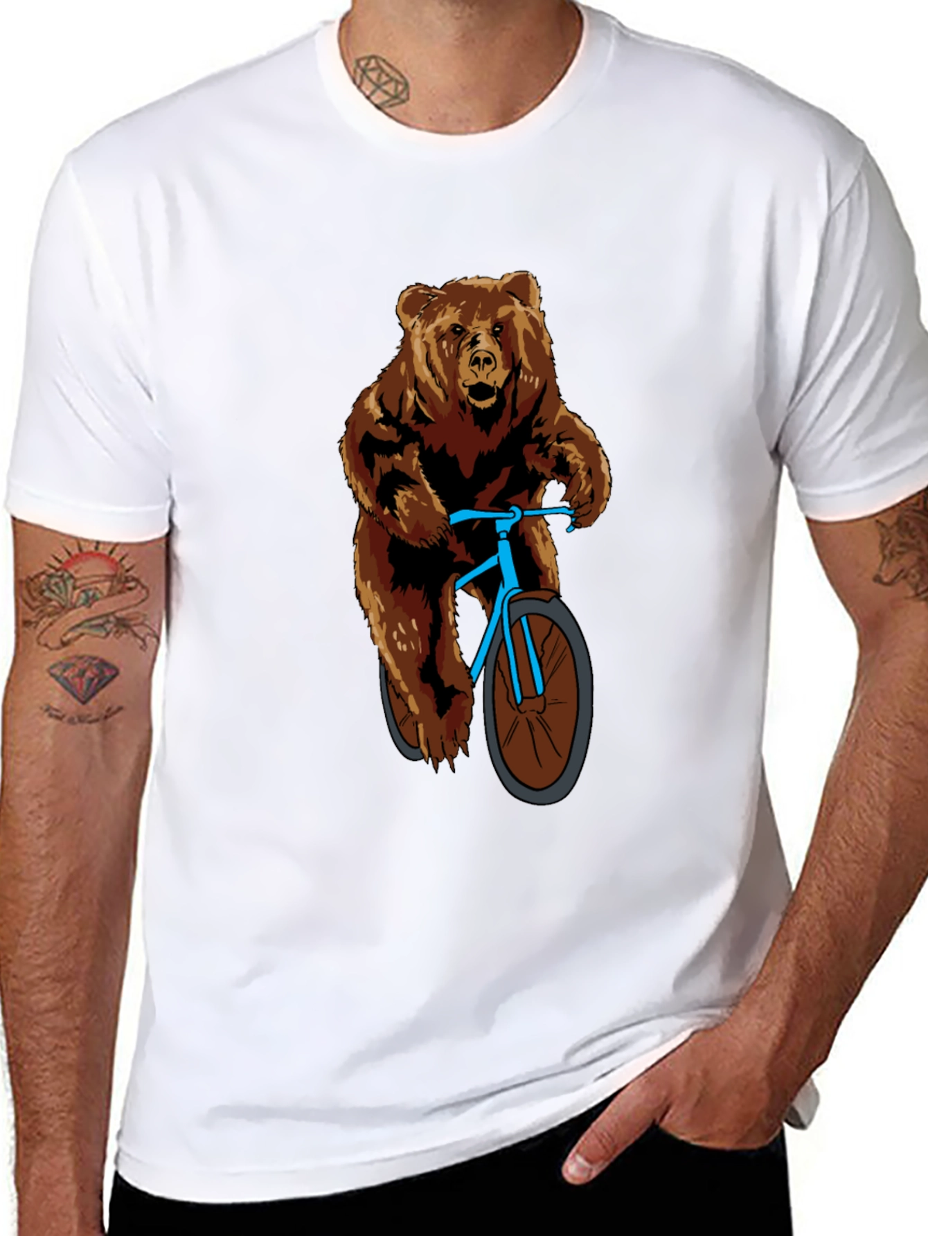 Bear on Bike Graphic T-Shirt - Cool Animal Tee