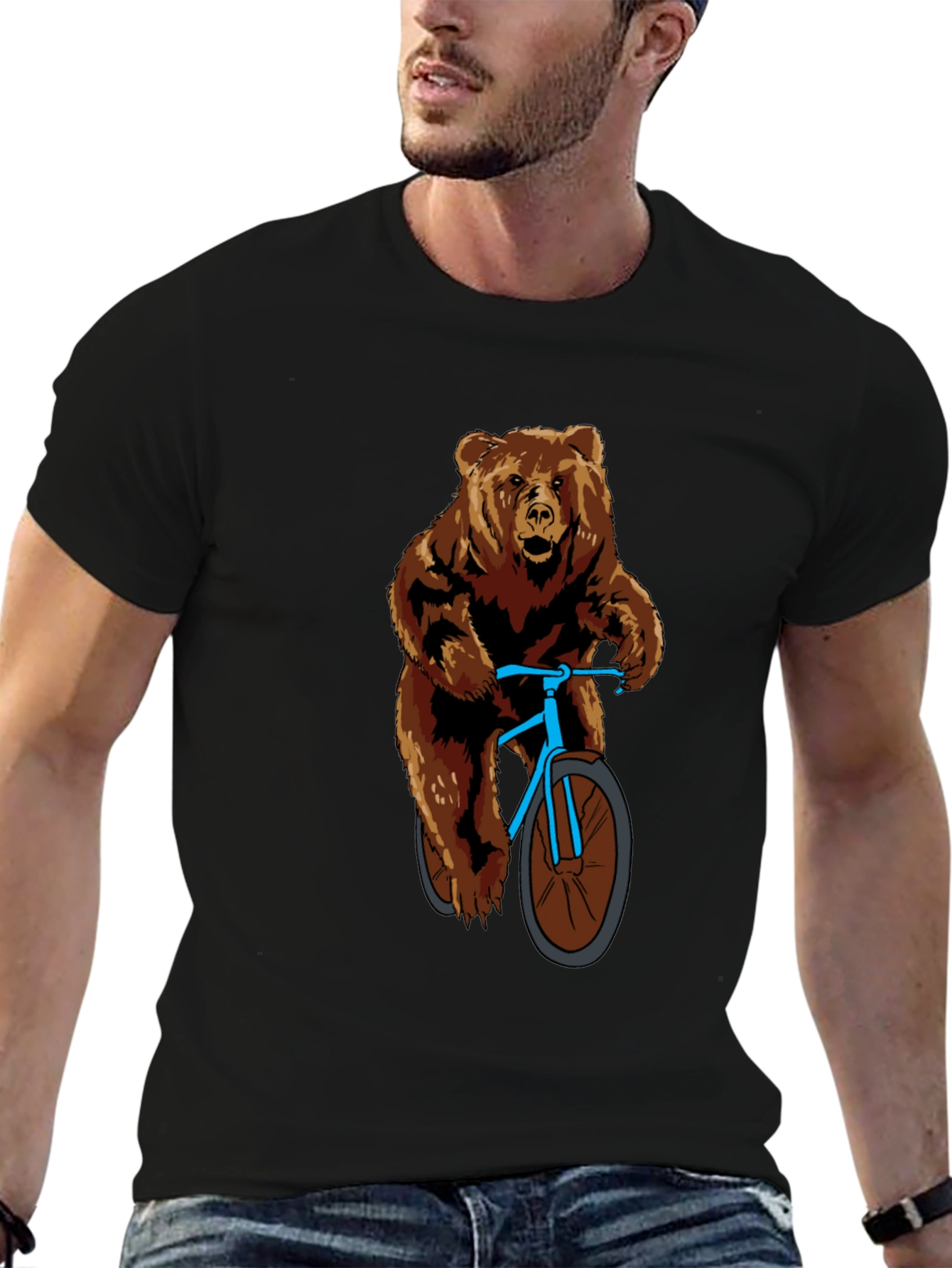 Bear on Bike Graphic T-Shirt - Cool Animal Tee