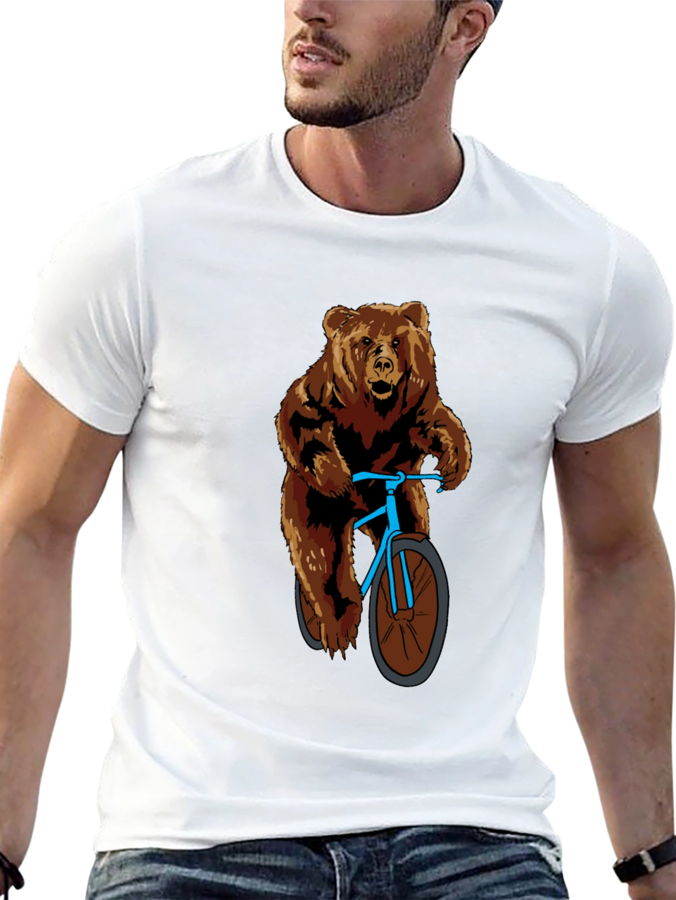 Bear on Bike Graphic T-Shirt - Cool Animal Tee