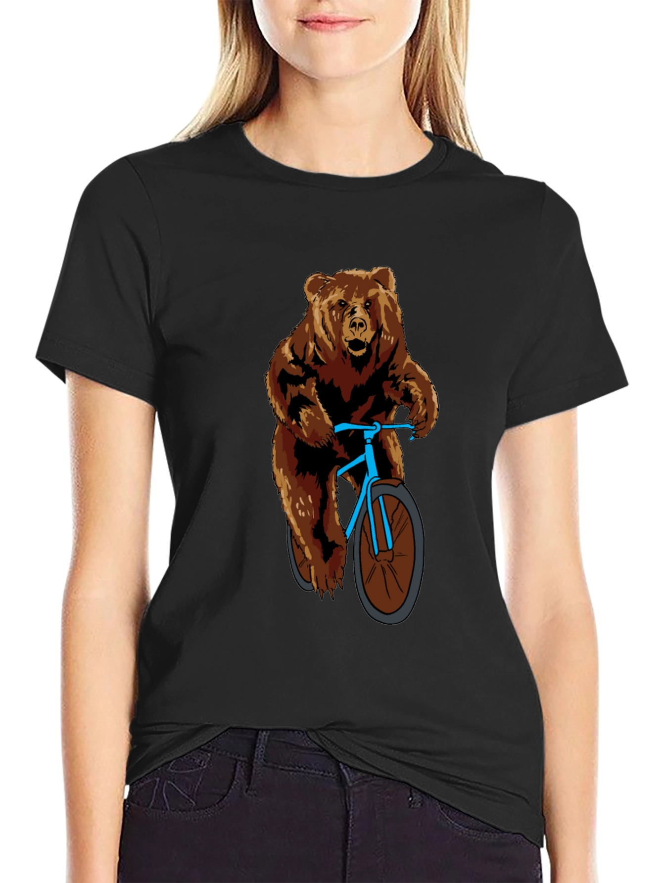 Bear on Bike Graphic T-Shirt - Cool Animal Tee