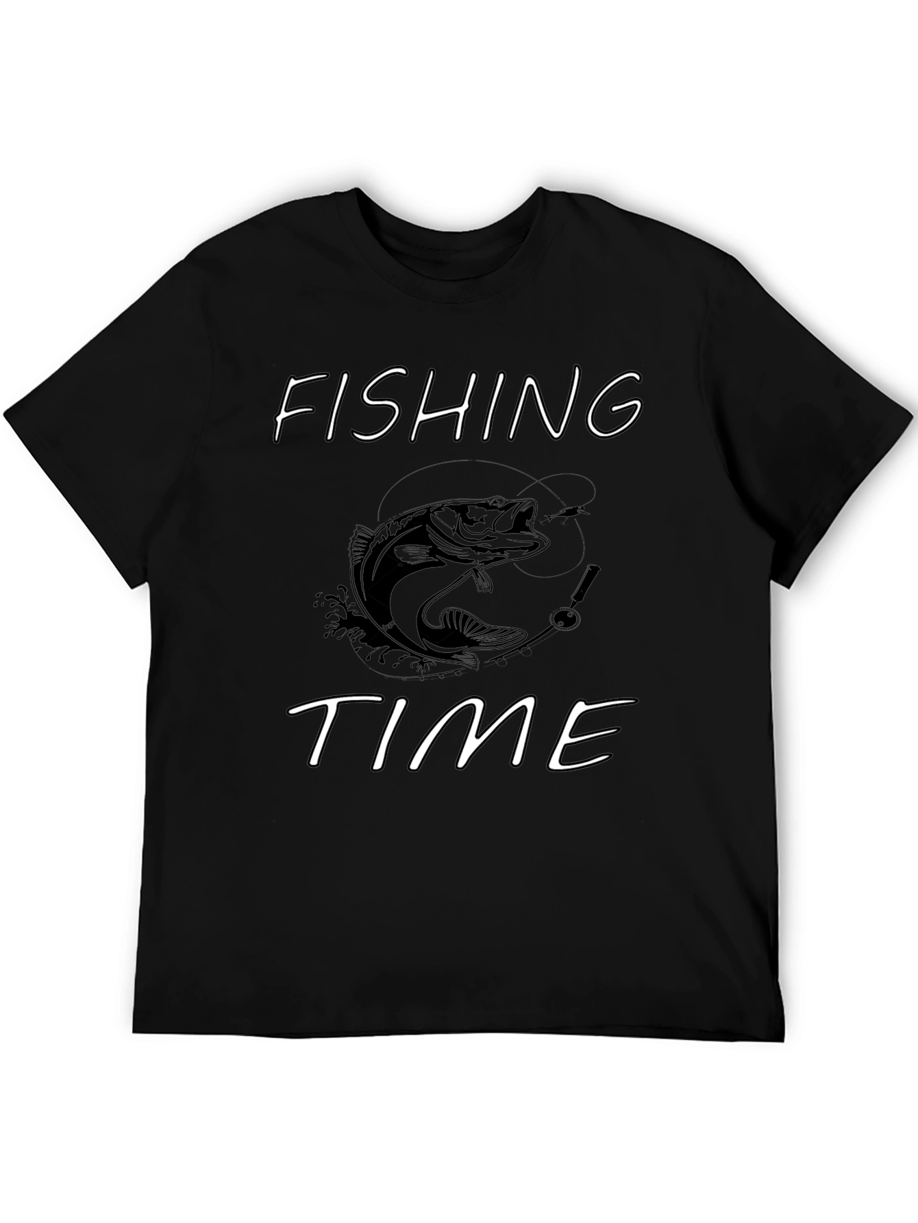 Fishing Time Graphic T-Shirt - Black Cotton Tee