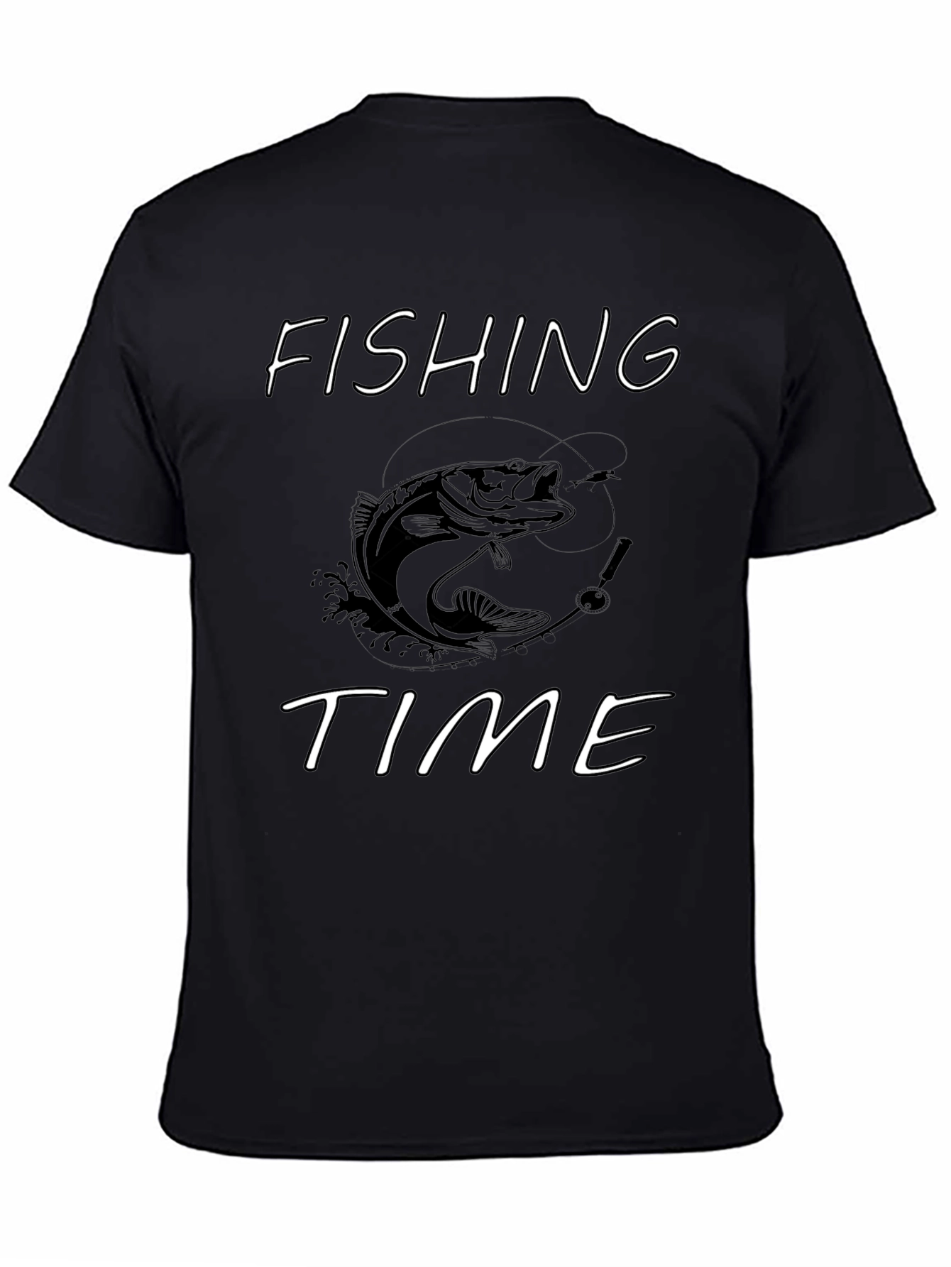 Fishing Time Graphic T-Shirt - Black Cotton Tee