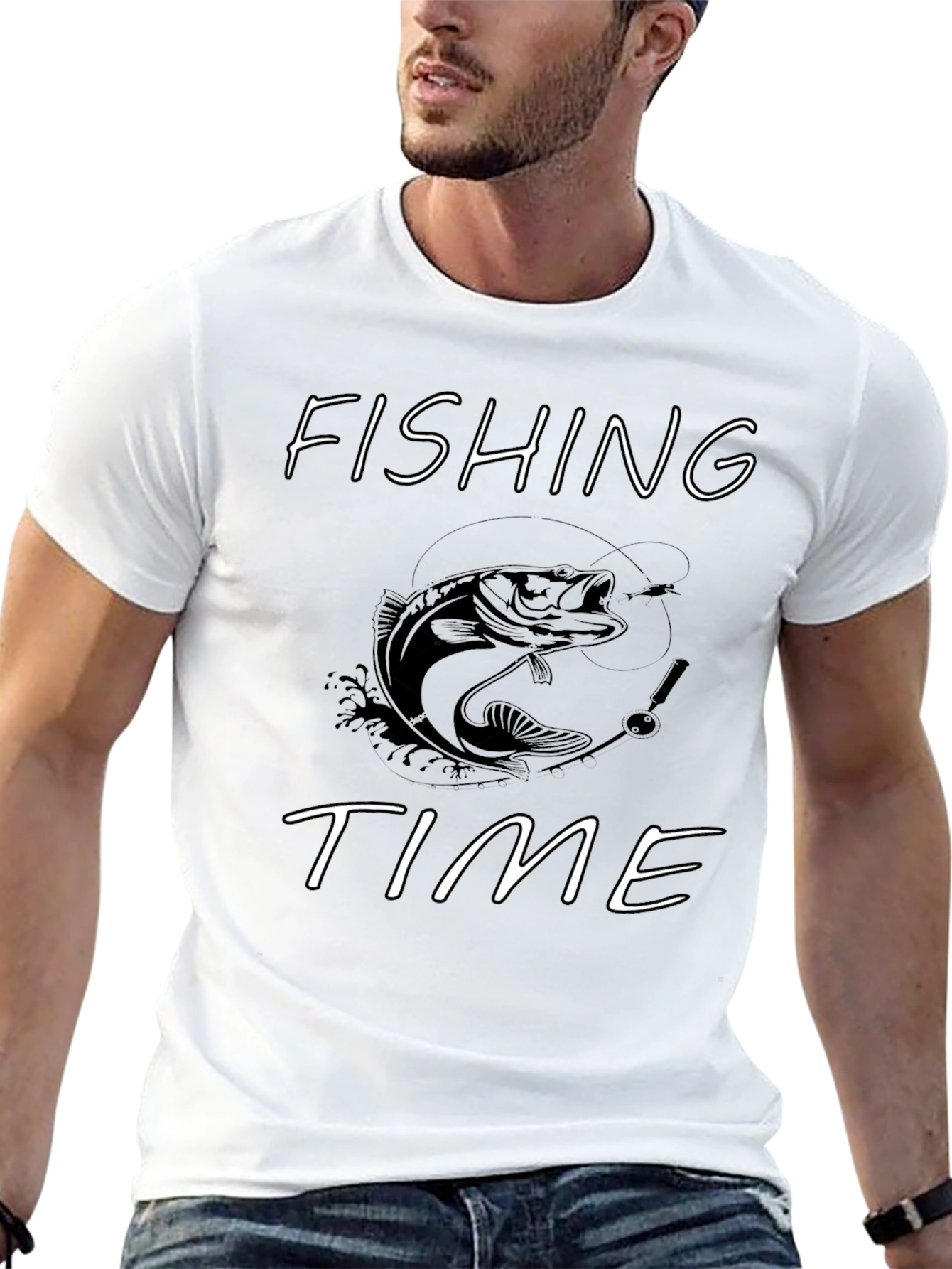 Fishing Time Graphic T-Shirt - Black Cotton Tee