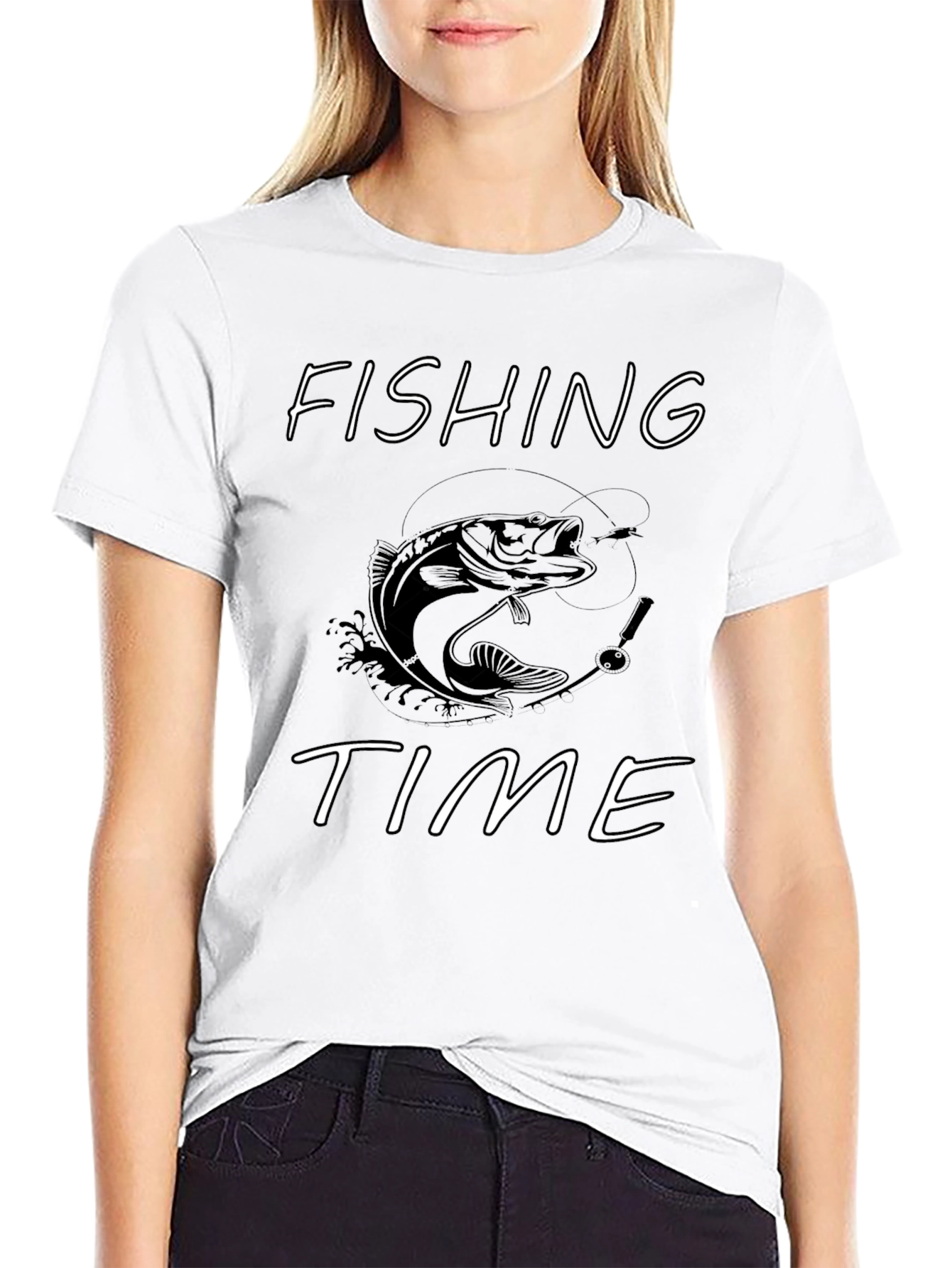 Fishing Time Graphic T-Shirt - Black Cotton Tee